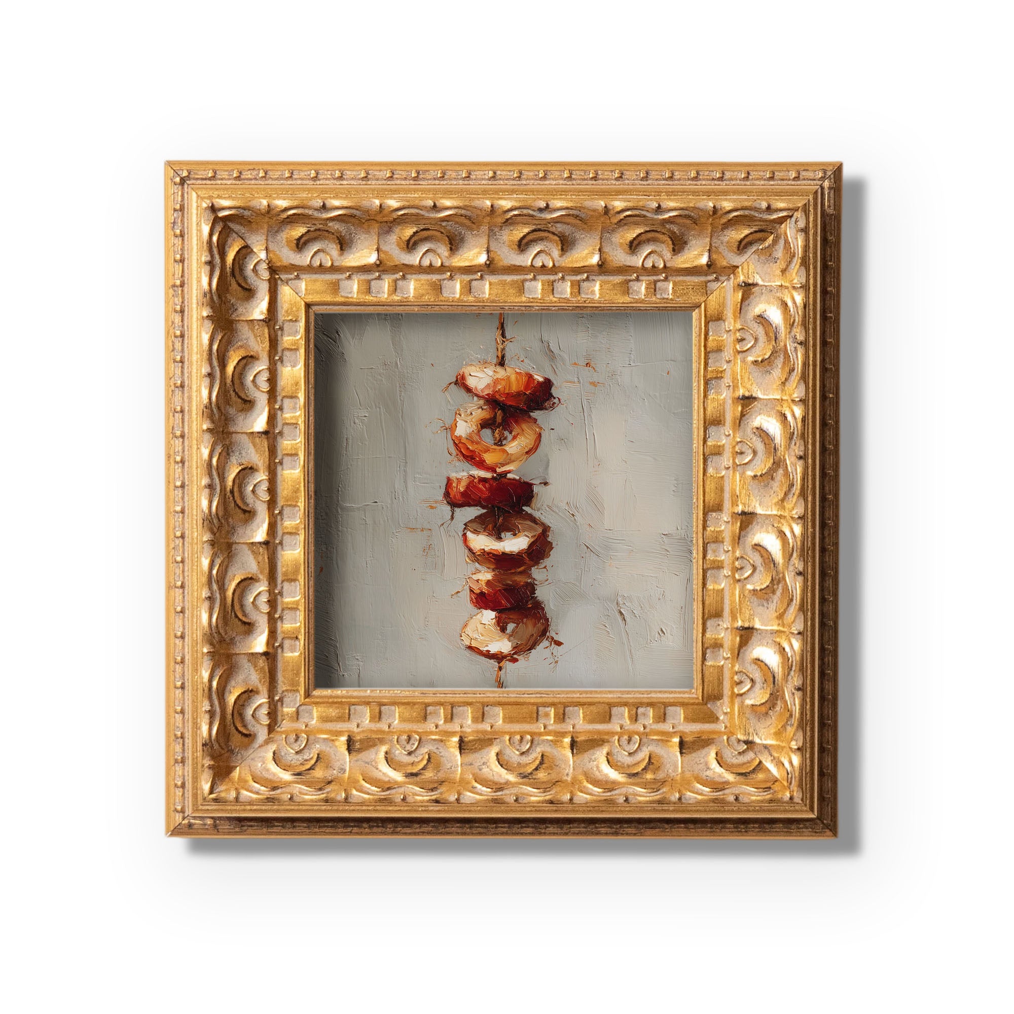 Grilled Skewers Still Life, Original Oil Painting, Food Art, Impasto Kitchen Wall Decor, Small Framed Artwork