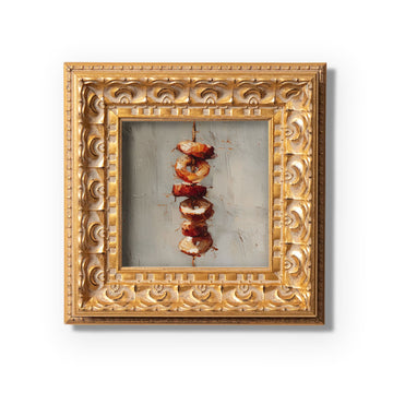 Grilled Skewers Still Life, Original Oil Painting, Food Art, Impasto Kitchen Wall Decor, Small Framed Artwork