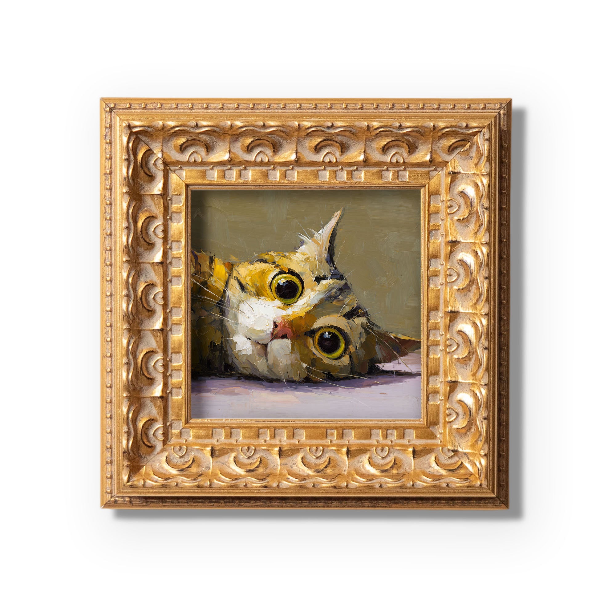 Tabby Cat Original Oil Painting, Cute Kitten Portrait, Impasto Animal Art, Whimsical Cat Wall Decor, Small Framed Artwork