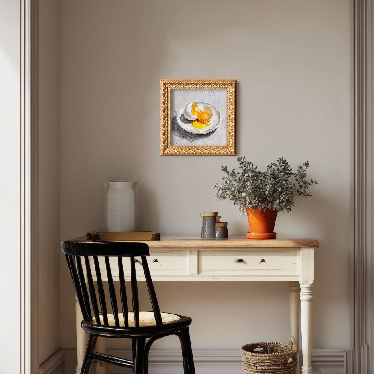 Eggs Still Life Oil Painting, Double Yolk Egg Art, Kitchen Wall Decor, Original Impasto Food Painting, Small Framed Art