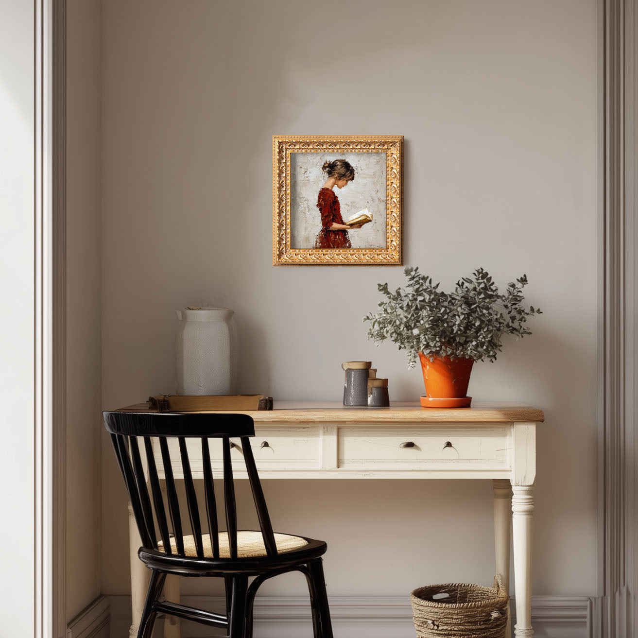 Small Original Oil Painting, Hand Painted Artwork, Reading Room Wall Art Decor, Still life, 5X5 Gold Framed Art, Gift for Friends, Book Girl