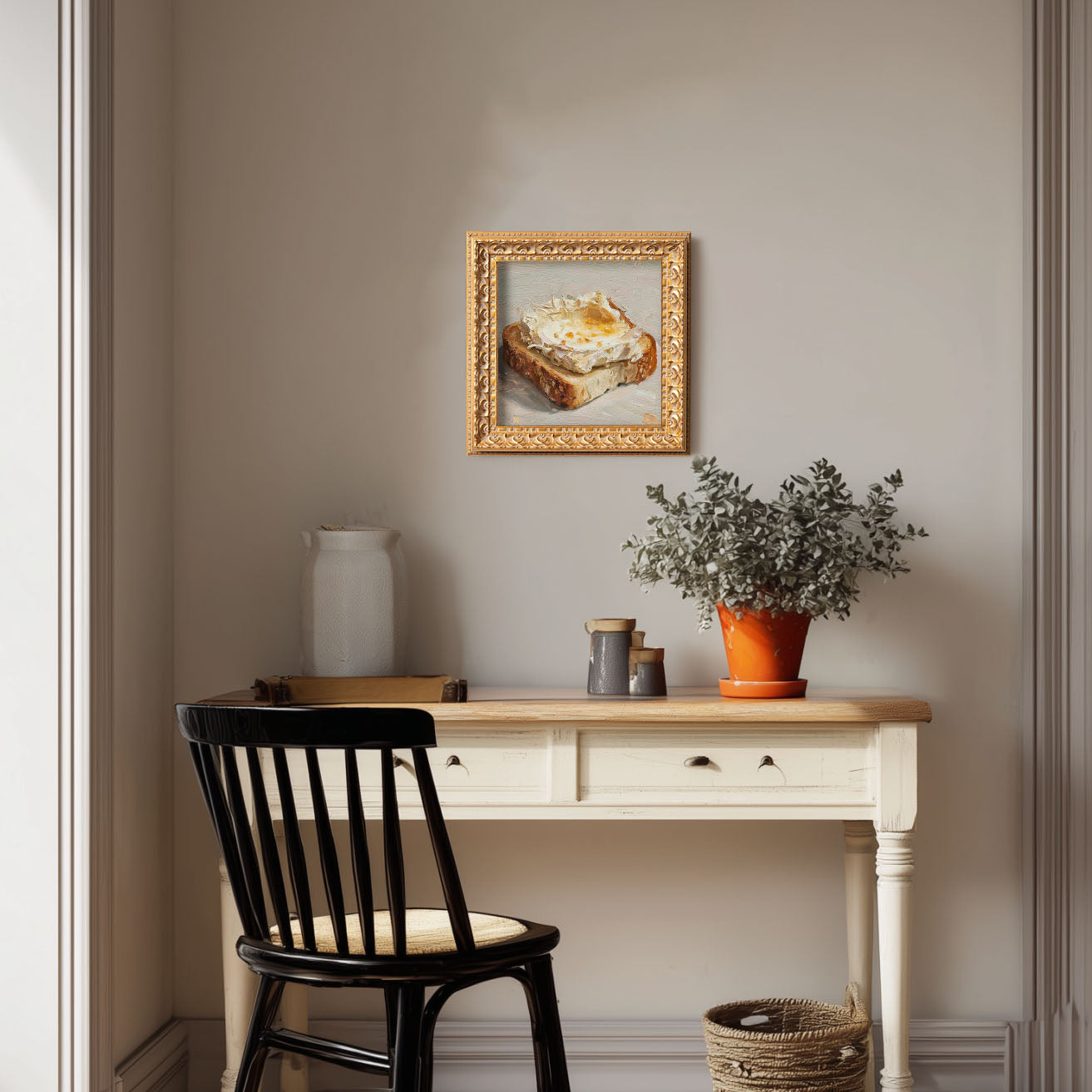 Still life Toast with Spread Oil Painting: Kitchen Wall Art Decor,  Housewarming Gift