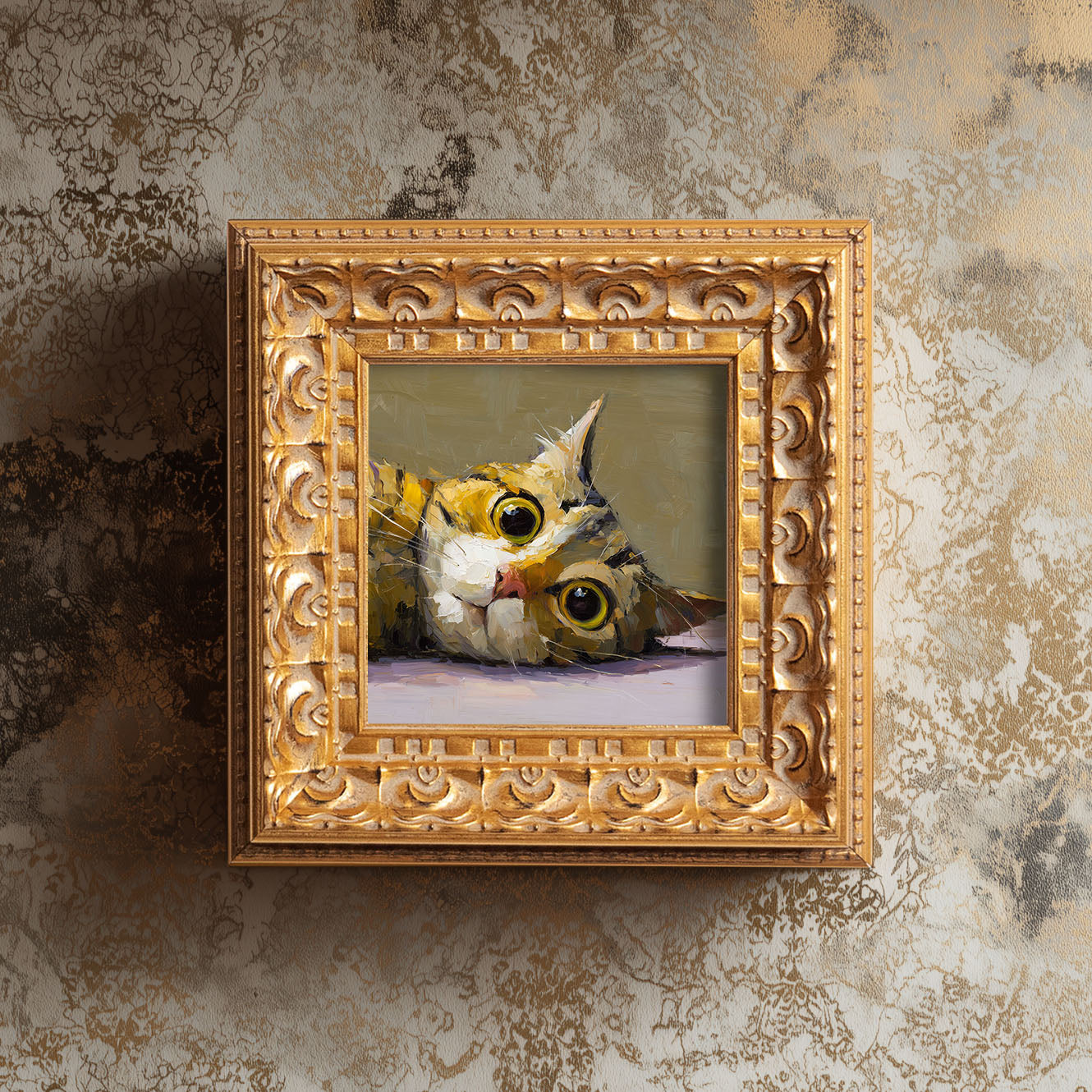 Tabby Cat Original Oil Painting, Cute Kitten Portrait, Impasto Animal Art, Whimsical Cat Wall Decor, Small Framed Artwork