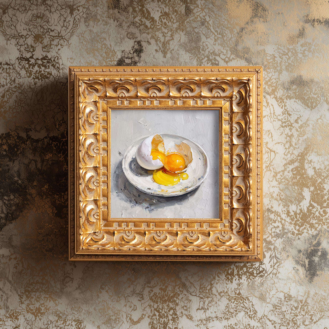 Eggs Still Life Oil Painting, Double Yolk Egg Art, Kitchen Wall Decor, Original Impasto Food Painting, Small Framed Art