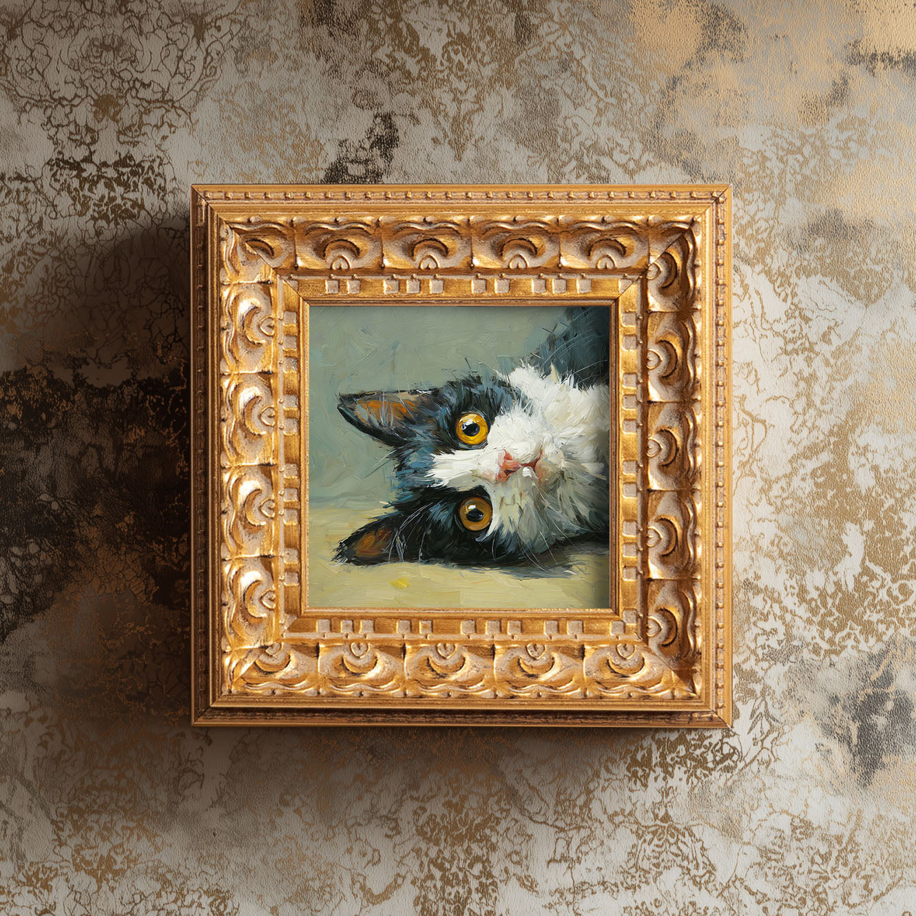 Black and White Cat Portrait, Original Oil Painting, Cute Kitten Art, Pet Portrait, Impasto Animal Wall Decor, Small Framed Art