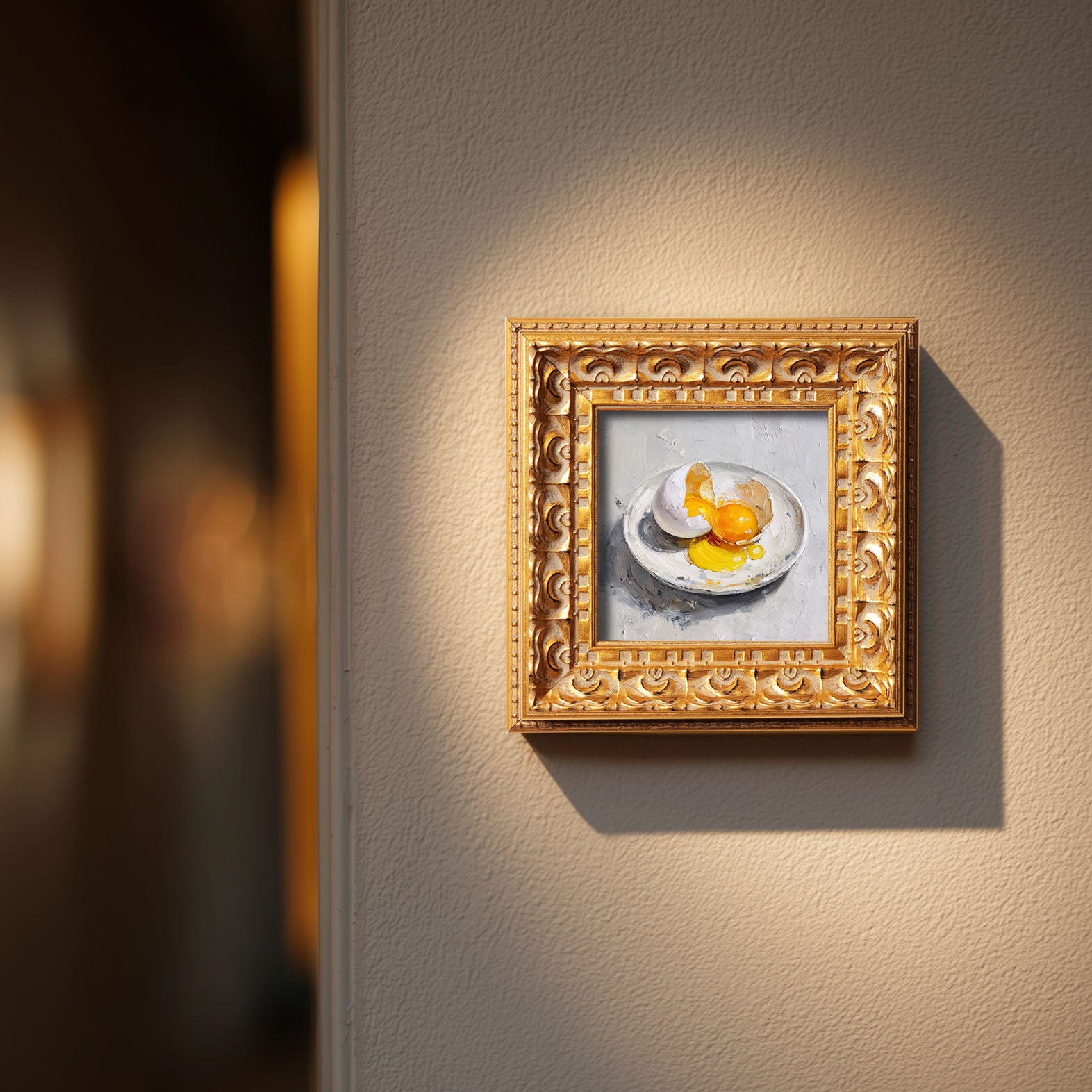 Eggs Still Life Oil Painting, Double Yolk Egg Art, Kitchen Wall Decor, Original Impasto Food Painting, Small Framed Art