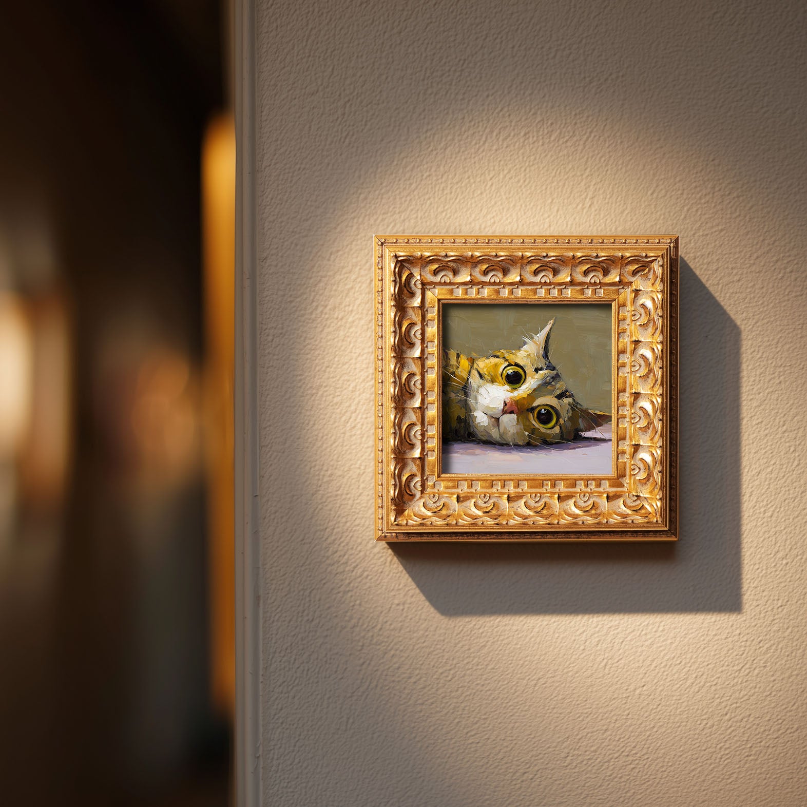 Tabby Cat Original Oil Painting, Cute Kitten Portrait, Impasto Animal Art, Whimsical Cat Wall Decor, Small Framed Artwork