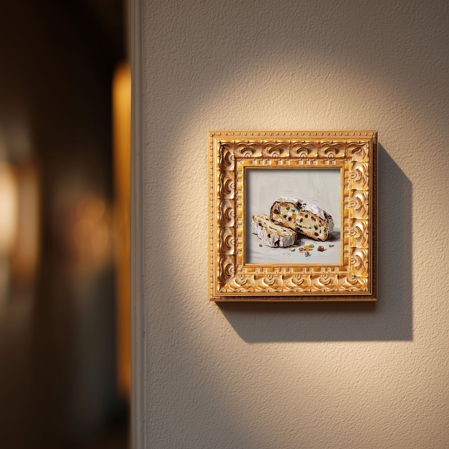 Original Fruit Bread Oil Painting, Rustic Kitchen Wall Art, Hand Painted Ornate Gold Frame Home Decor, Warm Dining Room Decoration, Gift For Friends