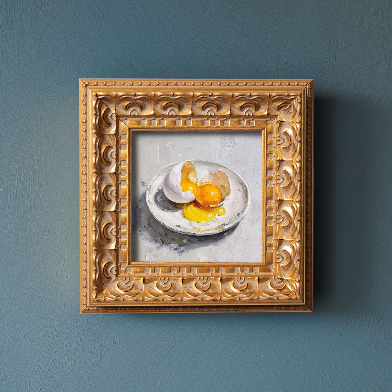 Eggs Still Life Oil Painting, Double Yolk Egg Art, Kitchen Wall Decor, Original Impasto Food Painting, Small Framed Art