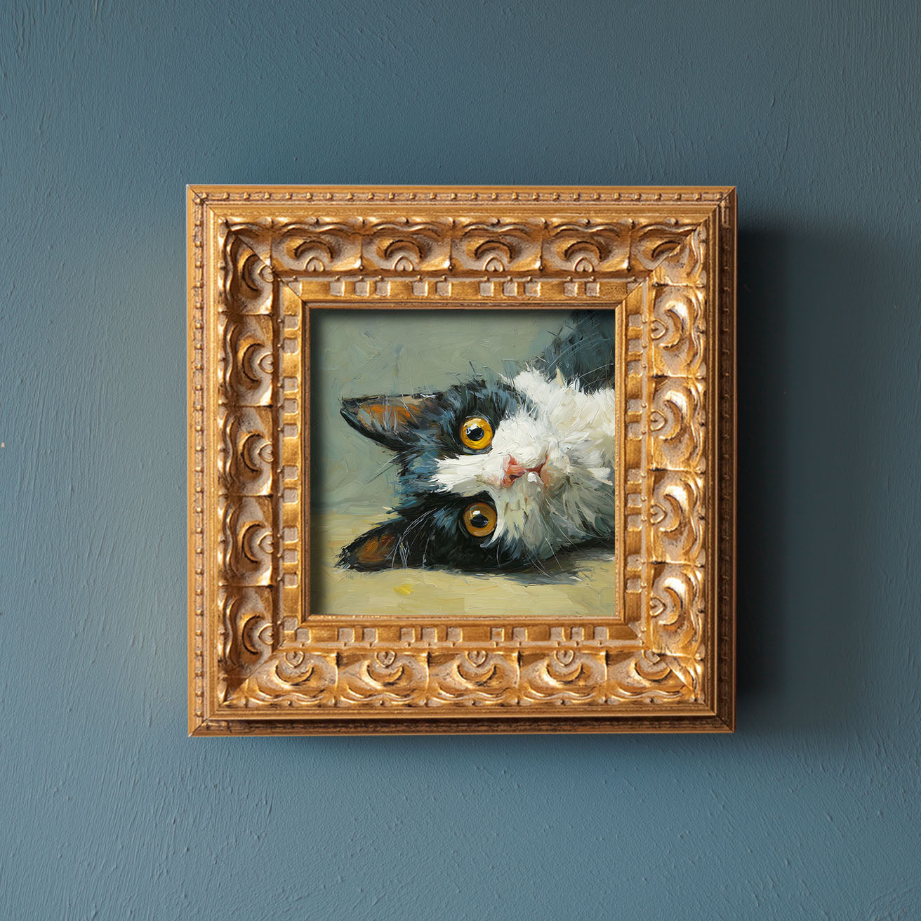 Black and White Cat Portrait, Original Oil Painting, Cute Kitten Art, Pet Portrait, Impasto Animal Wall Decor, Small Framed Art