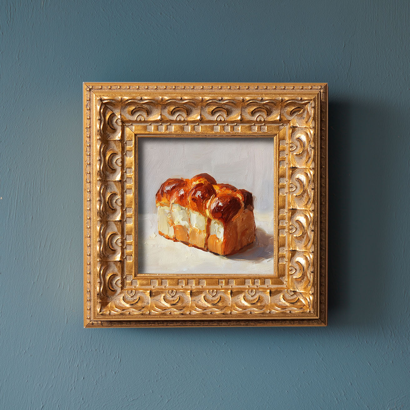 Original Brioche Bread Oil Painting, Rich Kitchen Wall Art, Hand Painted Ornate Gold Frame Home Decor, Warm Dining Room Decoration, Gift For Friends