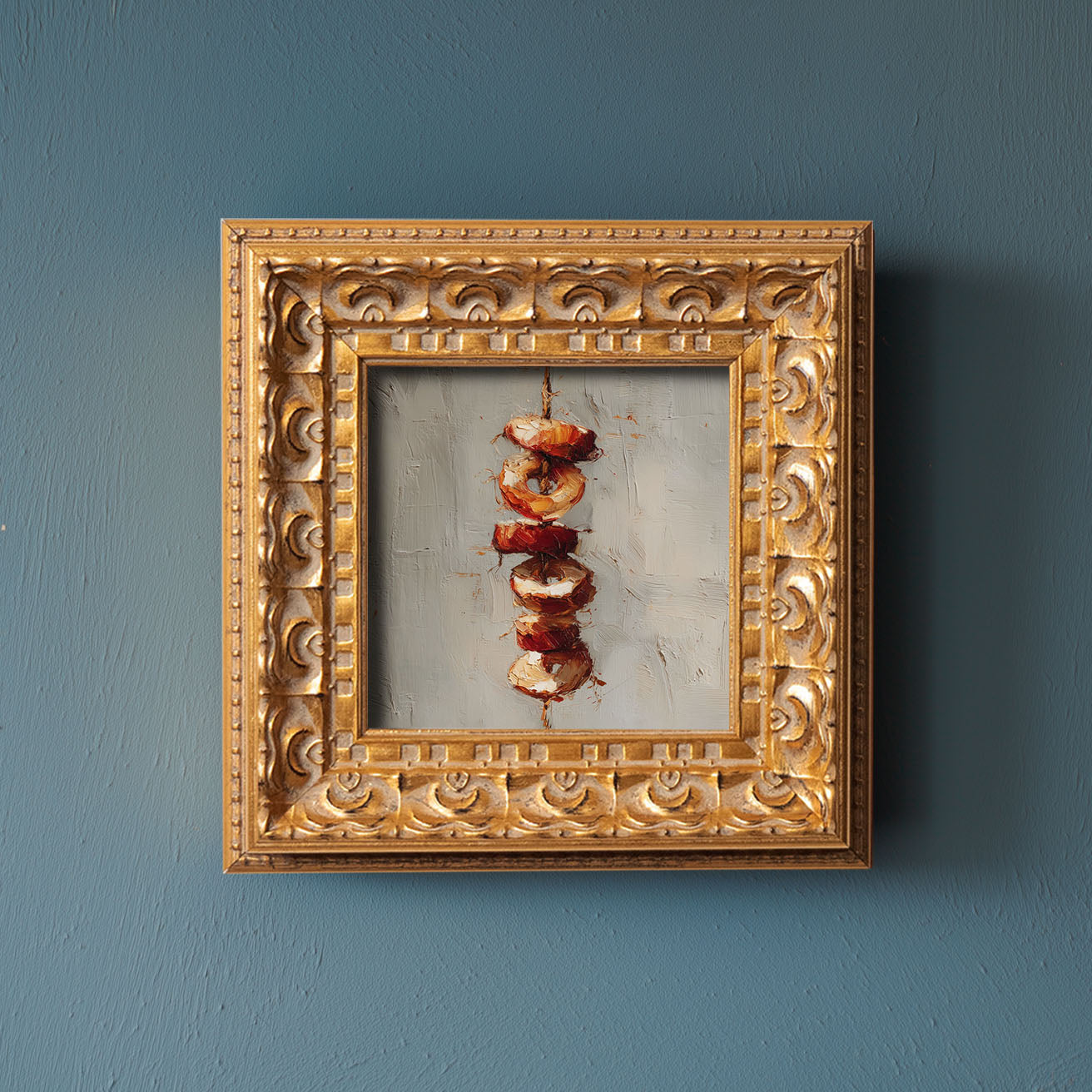 Grilled Skewers Still Life, Original Oil Painting, Food Art, Impasto Kitchen Wall Decor, Small Framed Artwork