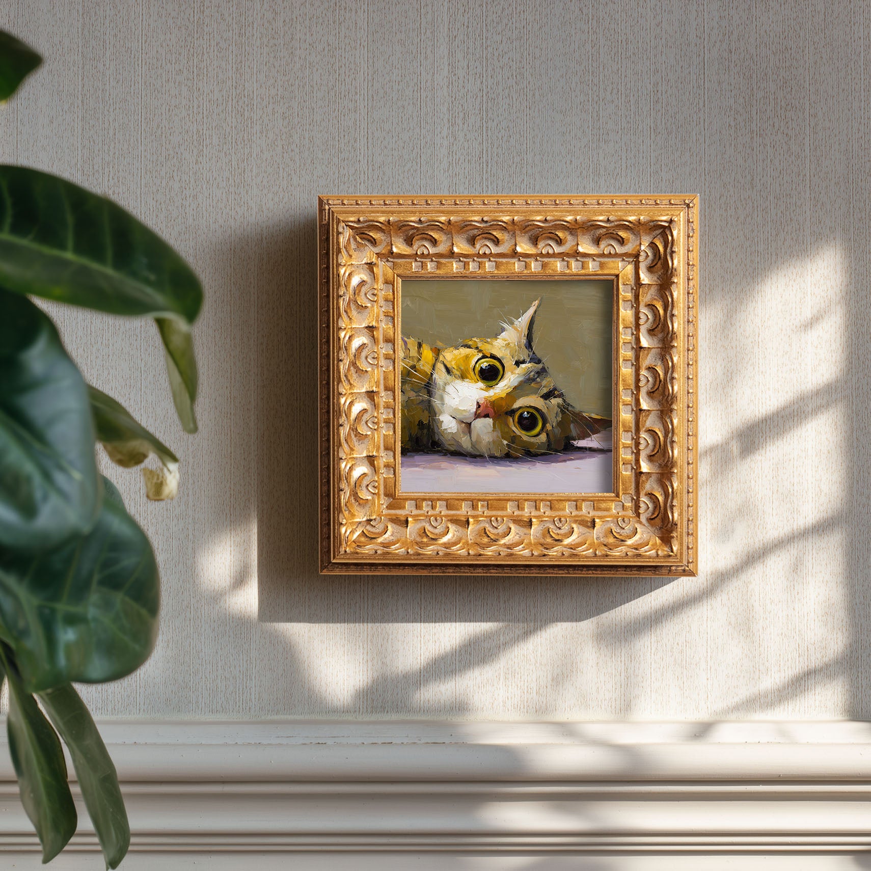 Tabby Cat Original Oil Painting, Cute Kitten Portrait, Impasto Animal Art, Whimsical Cat Wall Decor, Small Framed Artwork