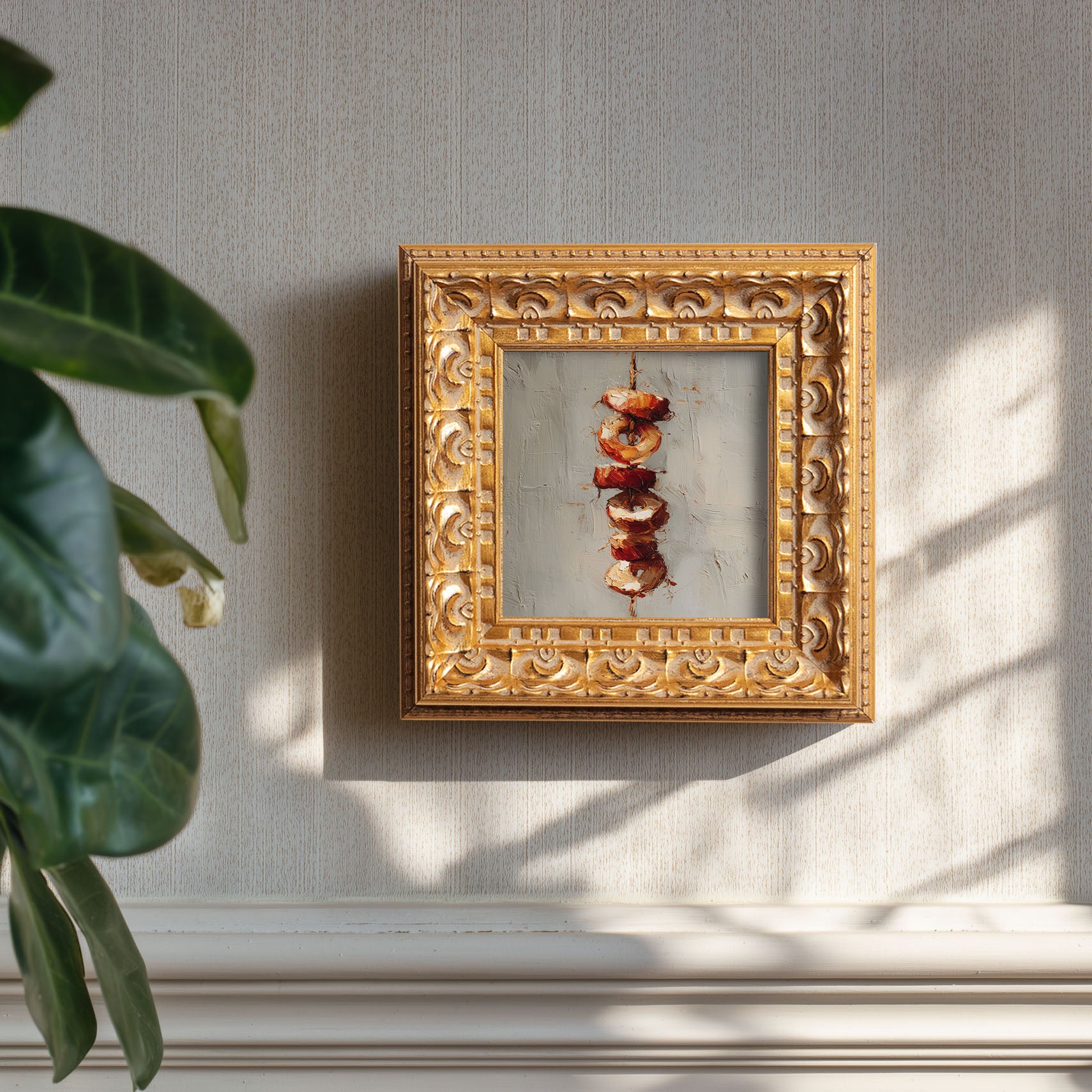 Grilled Skewers Still Life, Original Oil Painting, Food Art, Impasto Kitchen Wall Decor, Small Framed Artwork