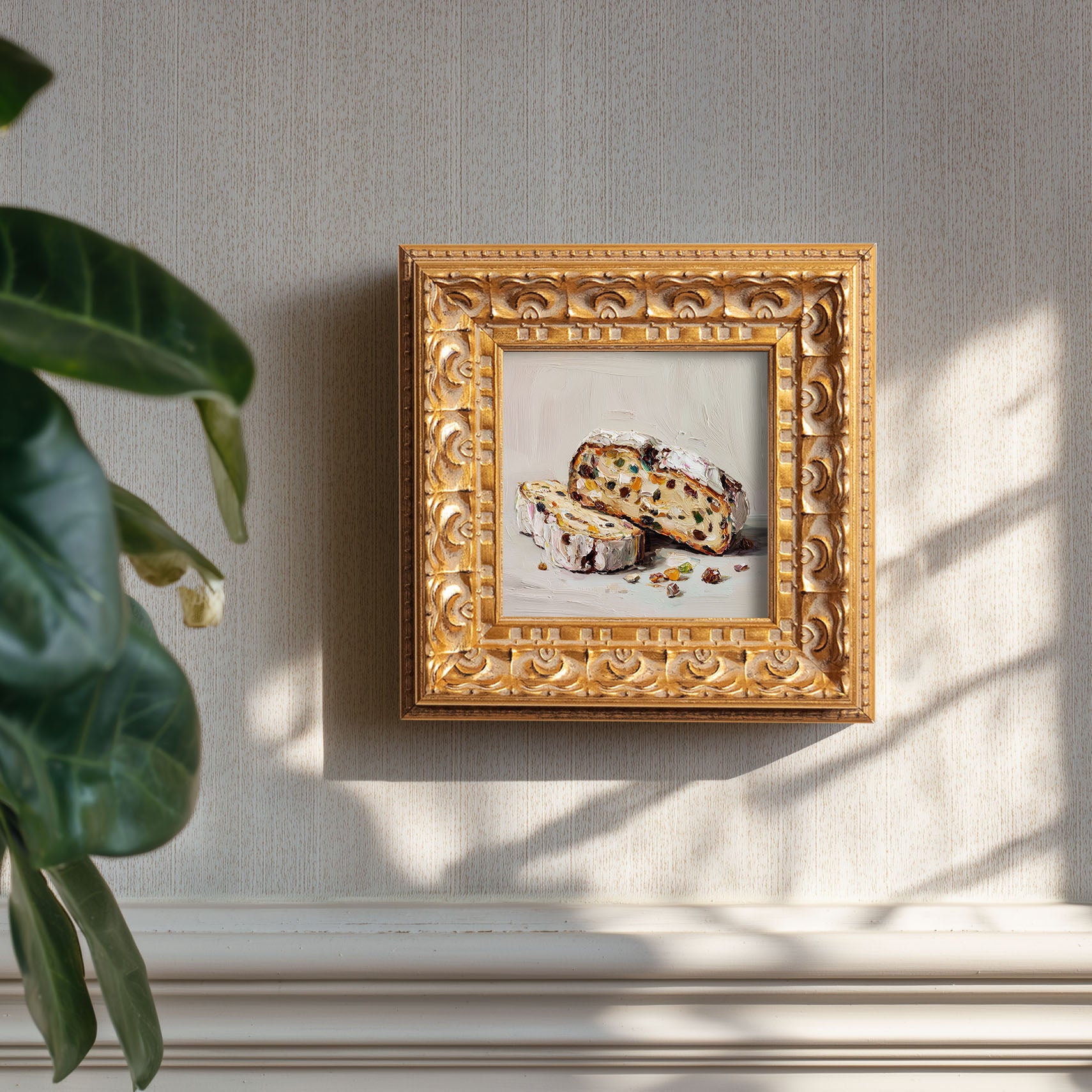 Original Fruit Bread Oil Painting, Rustic Kitchen Wall Art, Hand Painted Ornate Gold Frame Home Decor, Warm Dining Room Decoration, Gift For Friends