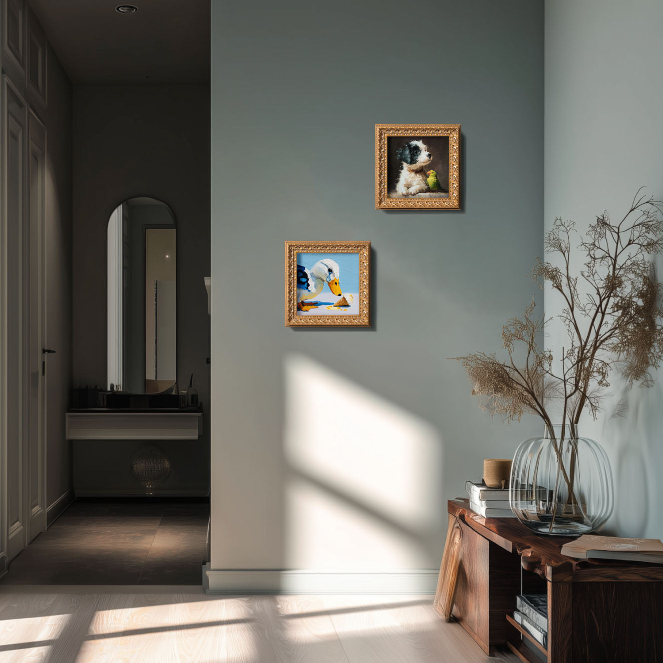 Small Original Hand Painted, Crying Duck Oil Painting, Living Room Wall Art Decor, 5X5 Gold Framed Artwork, Christmas Gift for Friends