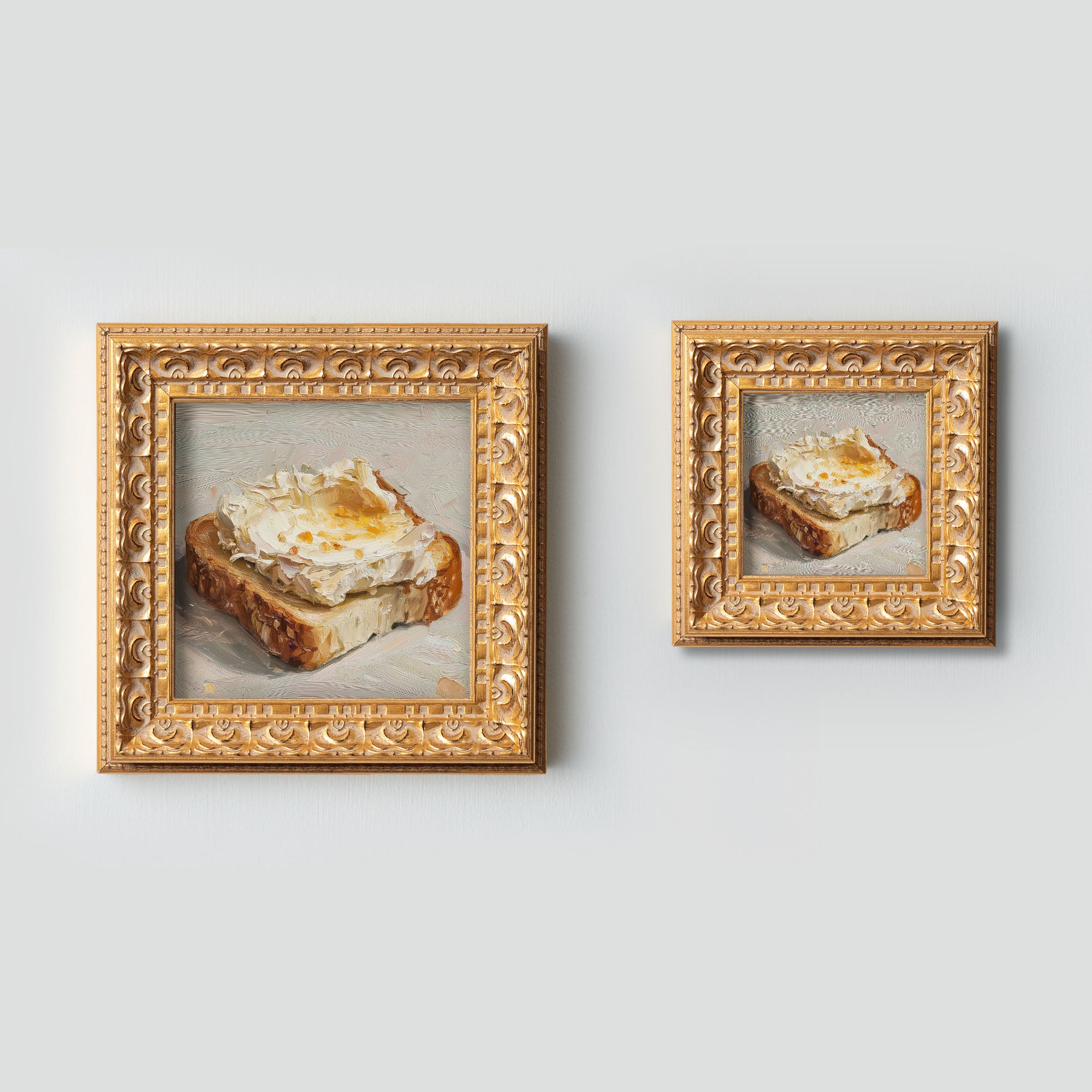 Still life Toast with Spread Oil Painting: Kitchen Wall Art Decor,  Housewarming Gift