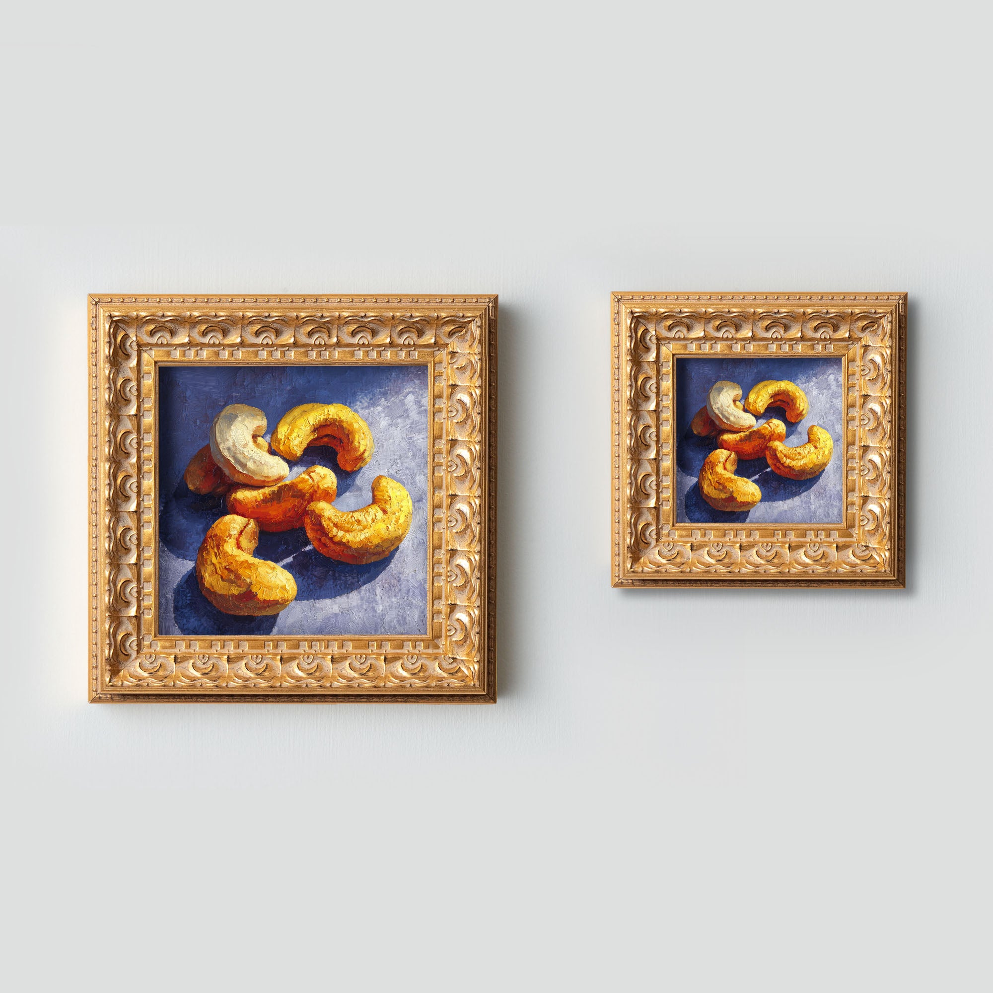 Still life Cashews Oil Painting, Small Original Hand Painted Art, Dining Room Wall Art Decor, Gift for Friends, 5X5 Gold Framed Artwork