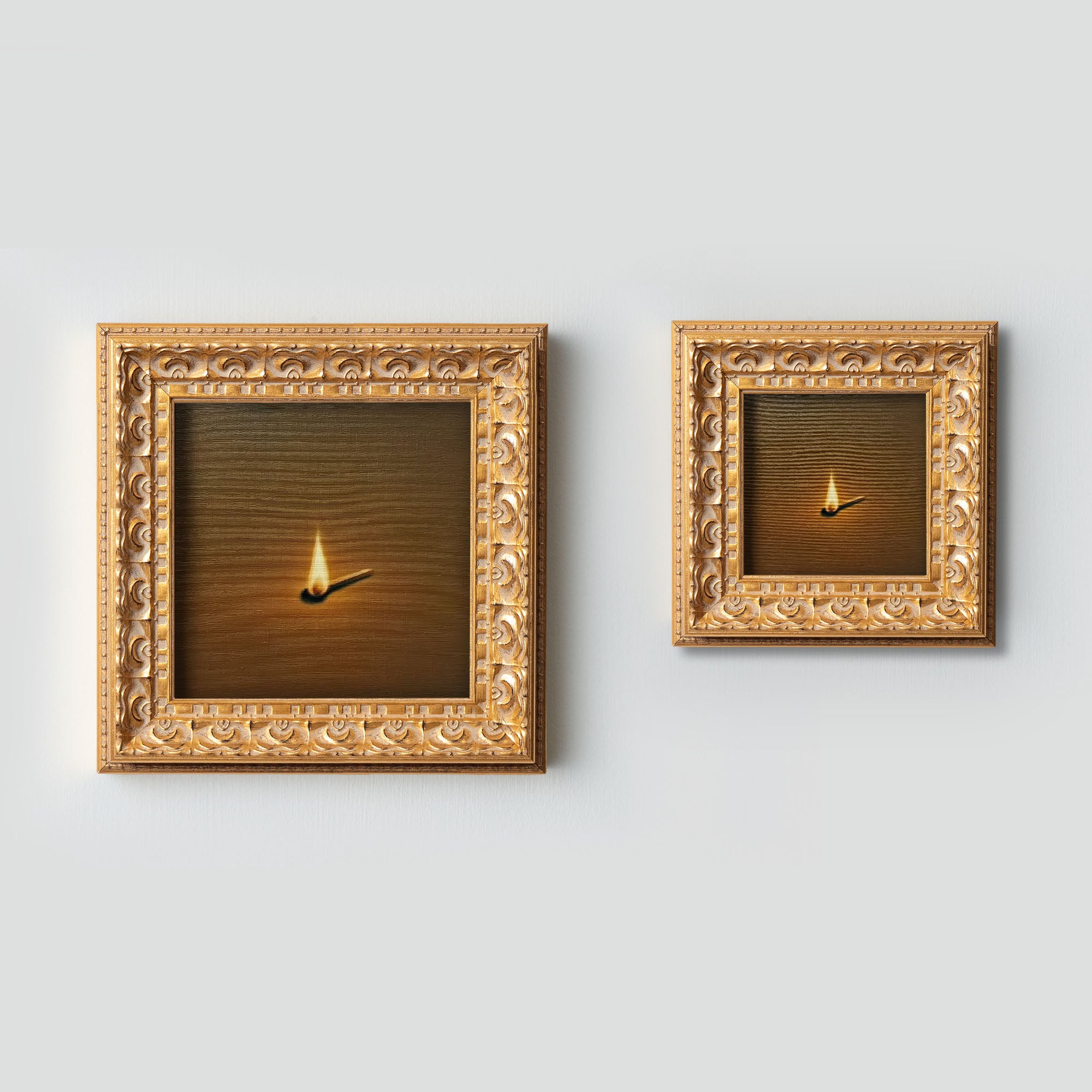 Small Original Lit Match Oil Painting, 5X5 Hand Painted Artwork, Vintage Wall Art, Minimalist Home Decor, Christmas Gift For Friends