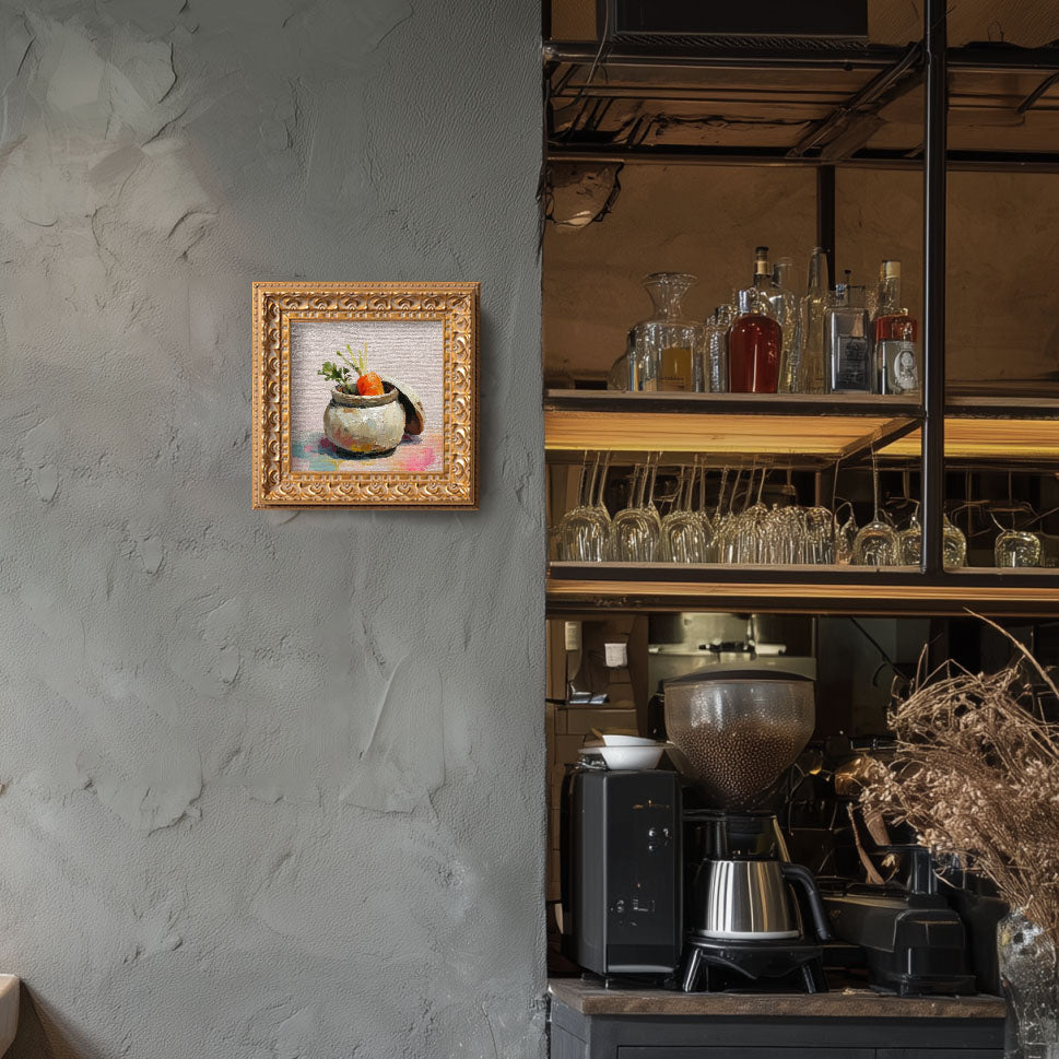 Original Oil Painting, Hand Painted Artwork, Still Life Food, Small Kitchen Wall Art Decor, Christmas Gift for Friend, Carrot in Ceramic Jar