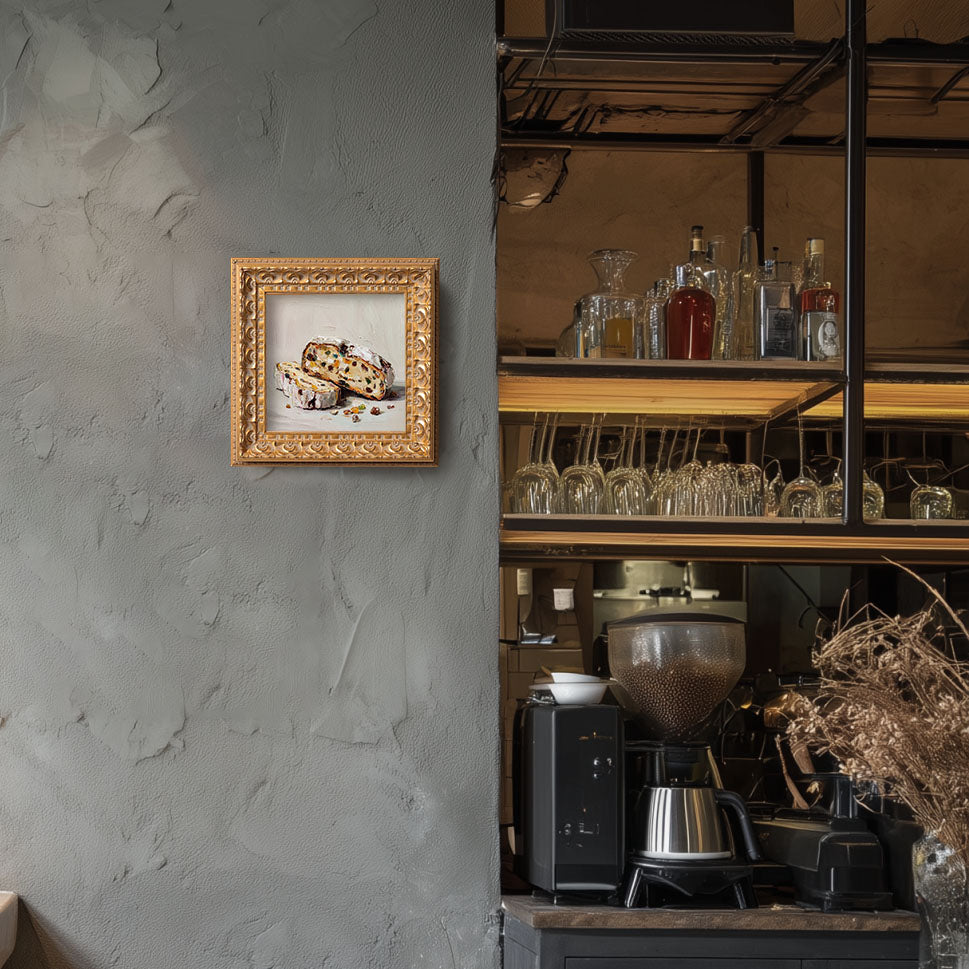 Original Fruit Bread Oil Painting, Rustic Kitchen Wall Art, Hand Painted Ornate Gold Frame Home Decor, Warm Dining Room Decoration, Gift For Friends