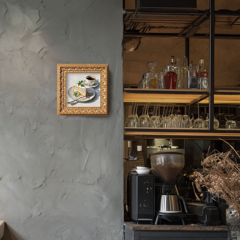 Original Vanilla Cake With Coffee Oil Painting, Cozy Kitchen Wall Art, Hand Painted Ornate Gold Frame Home Decor, Charming Dining Room Decoration, Gift For Friends