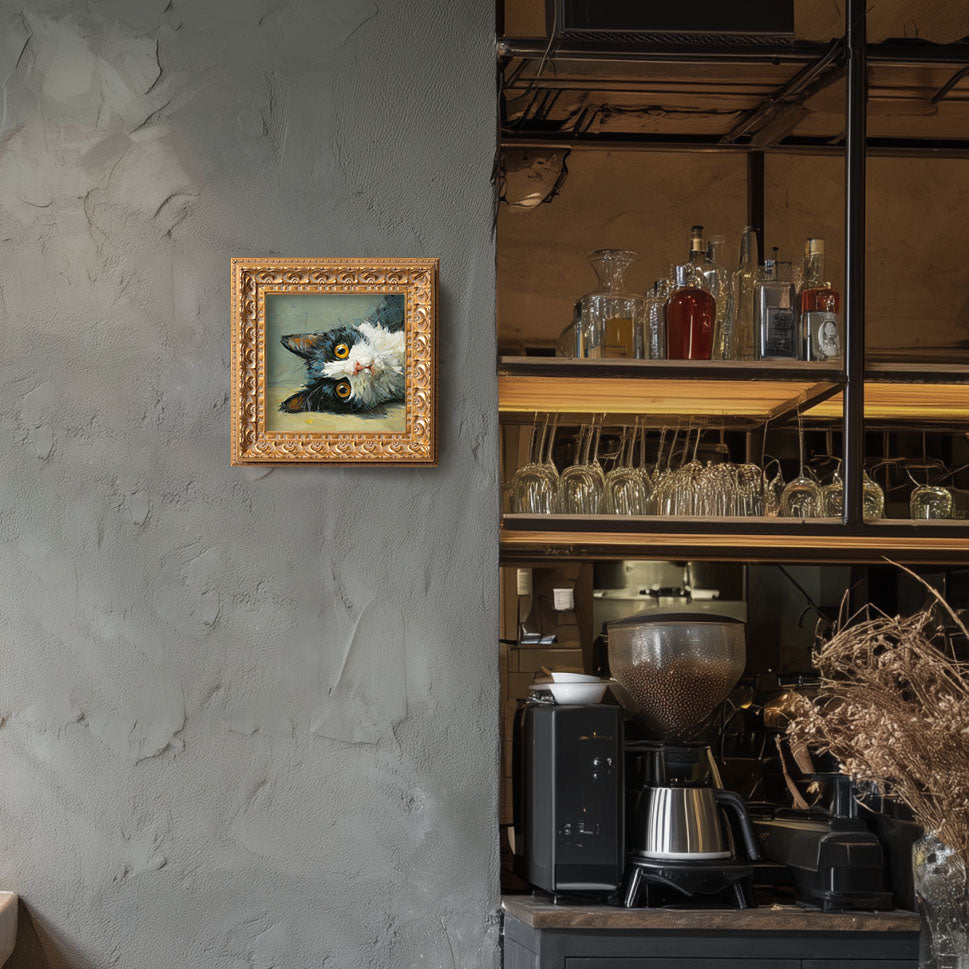 Black and White Cat Portrait, Original Oil Painting, Cute Kitten Art, Pet Portrait, Impasto Animal Wall Decor, Small Framed Art