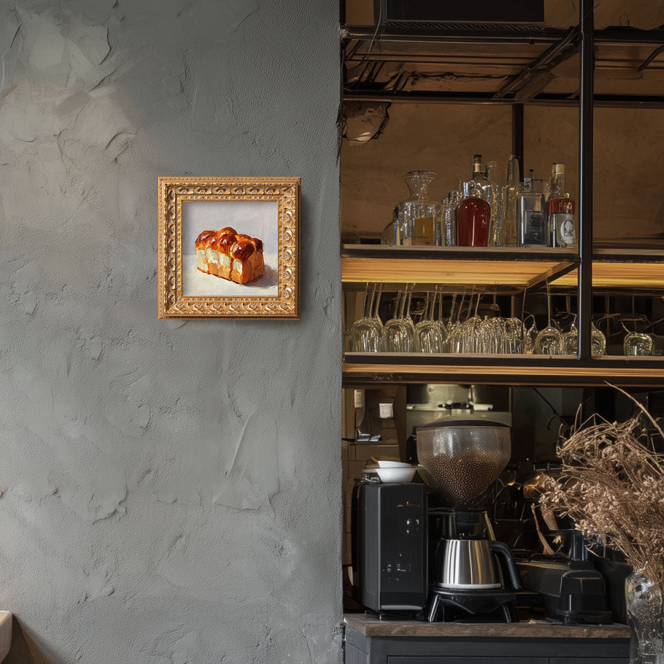 Original Brioche Bread Oil Painting, Rich Kitchen Wall Art, Hand Painted Ornate Gold Frame Home Decor, Warm Dining Room Decoration, Gift For Friends