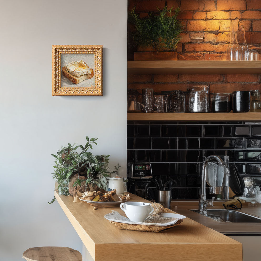 Still life Toast with Spread Oil Painting: Kitchen Wall Art Decor,  Housewarming Gift