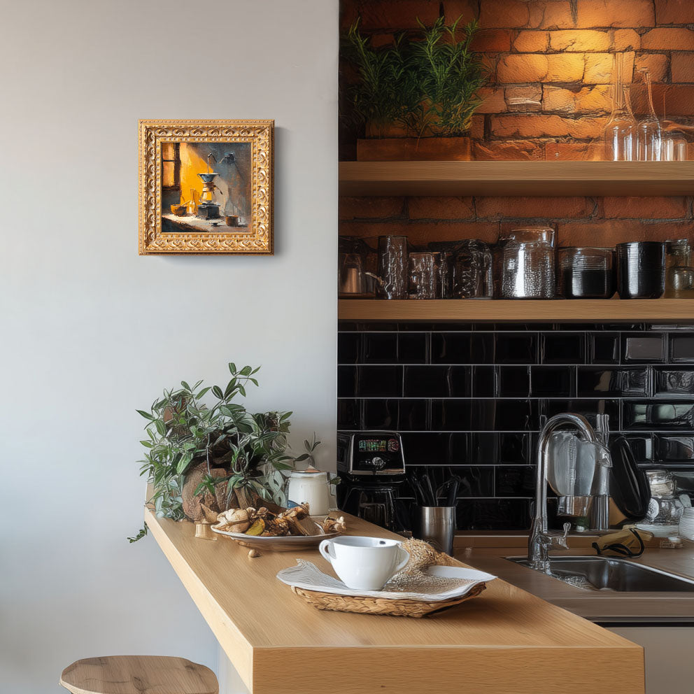 Small Original Oil Painting, Hand Painted Artwork, Reading Room Wall Art Decor, 5X5, Christmas Gift for Friends, City Lights at Night