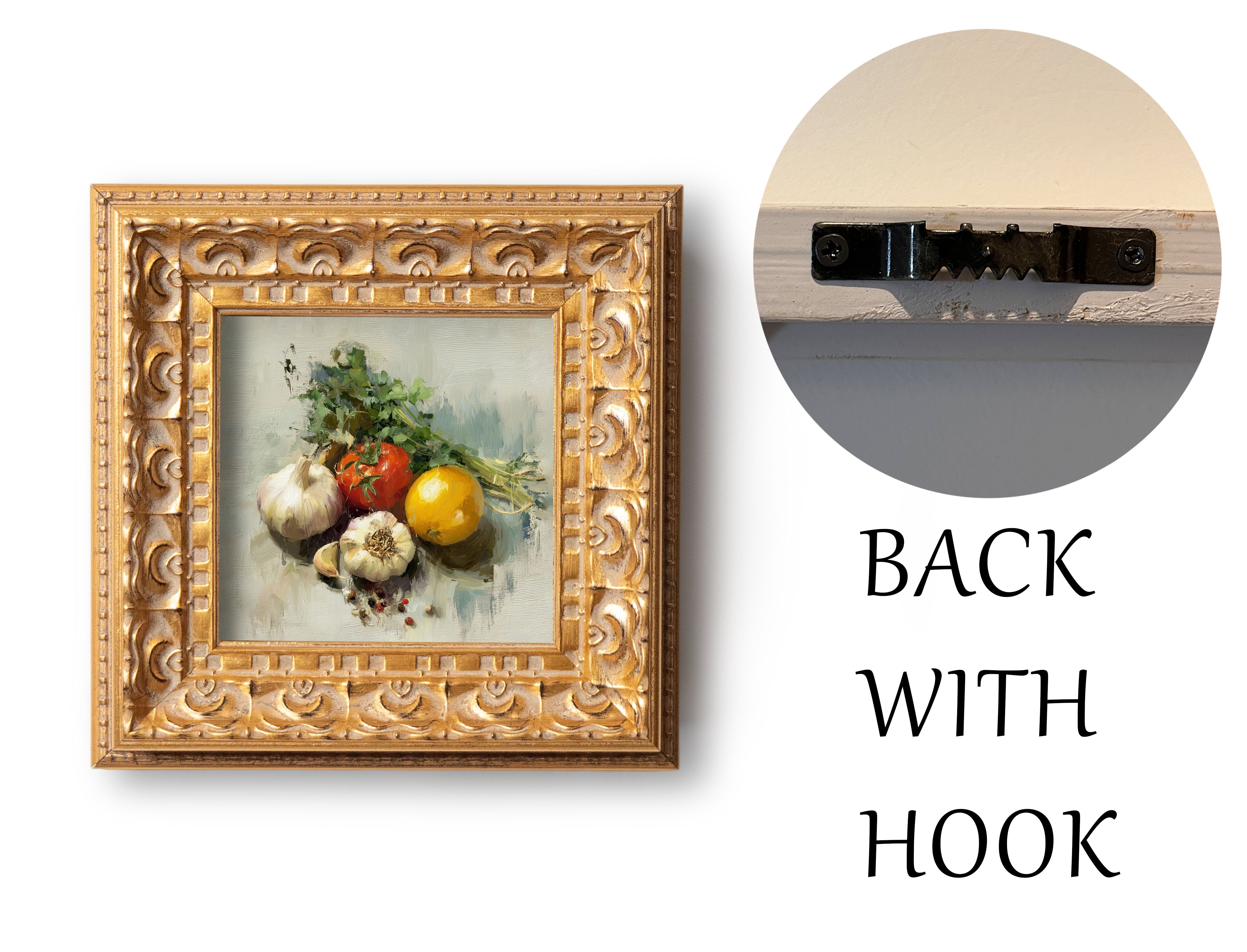 Original Vegetable Still Life Oil Painting, Rustic Kitchen Wall Art, Hand Painted Ornate Gold Frame Home Decor, Warm Dining Room Decoration, Gift For Friends