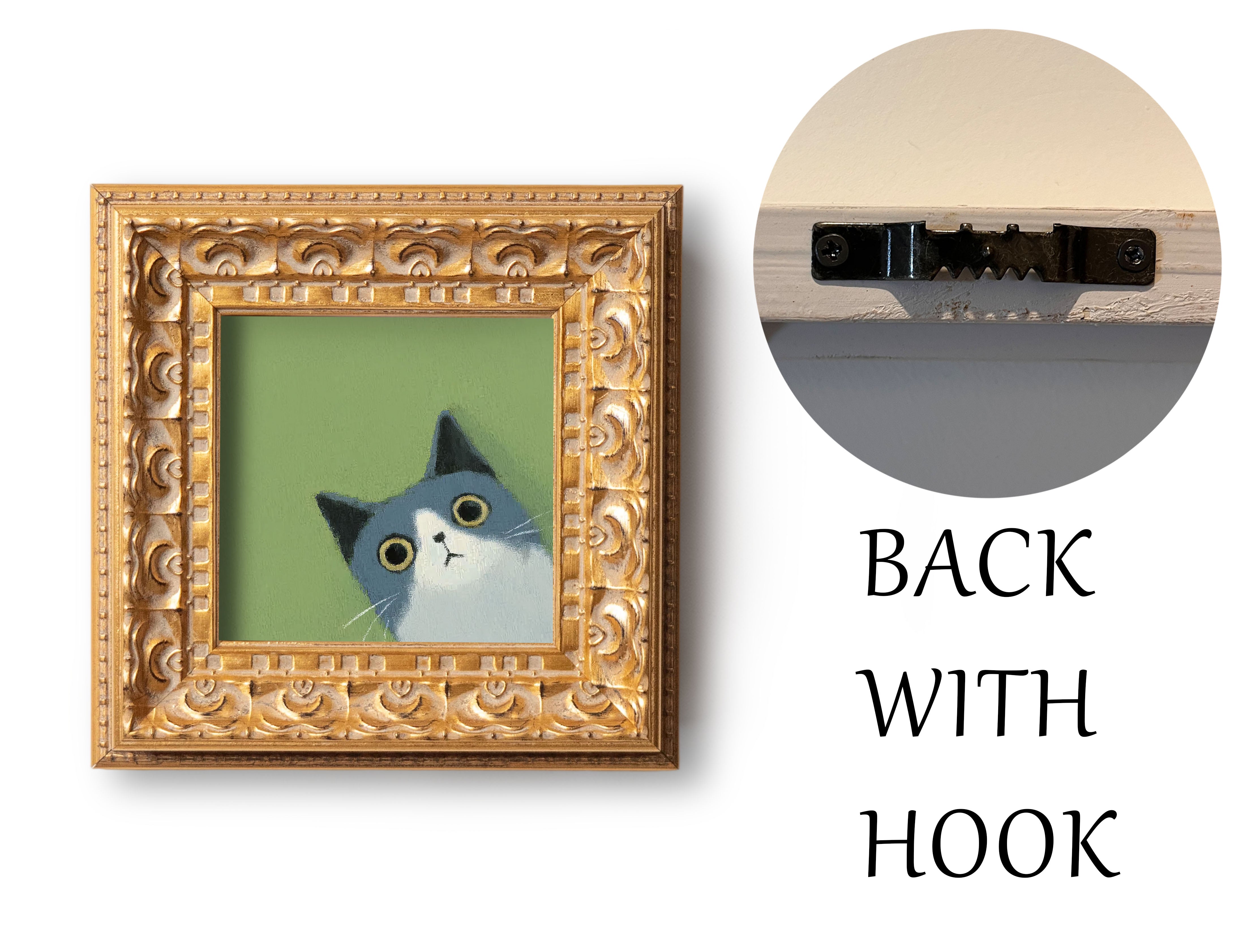 Blue and White Cat Painting, Cute Kitten Art, Flat Style Animal Portrait, Whimsical Cat Wall Decor, Small Framed Art