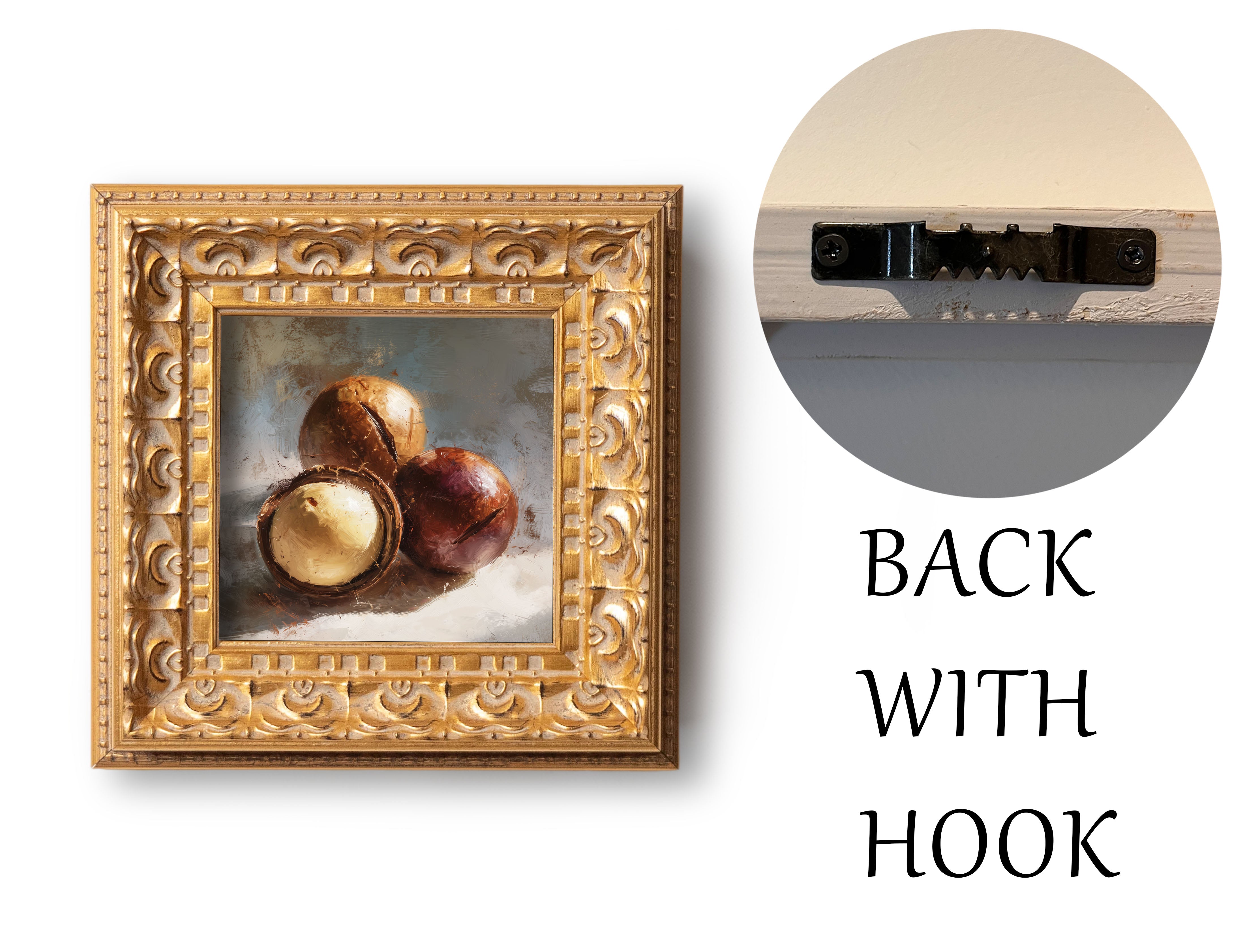 Still life Macadamia Nuts Oil Painting, Small Original Art, Hand Painted Artwork, Wall Art Decor, Gift for Friends, 5X5 Gold Framed