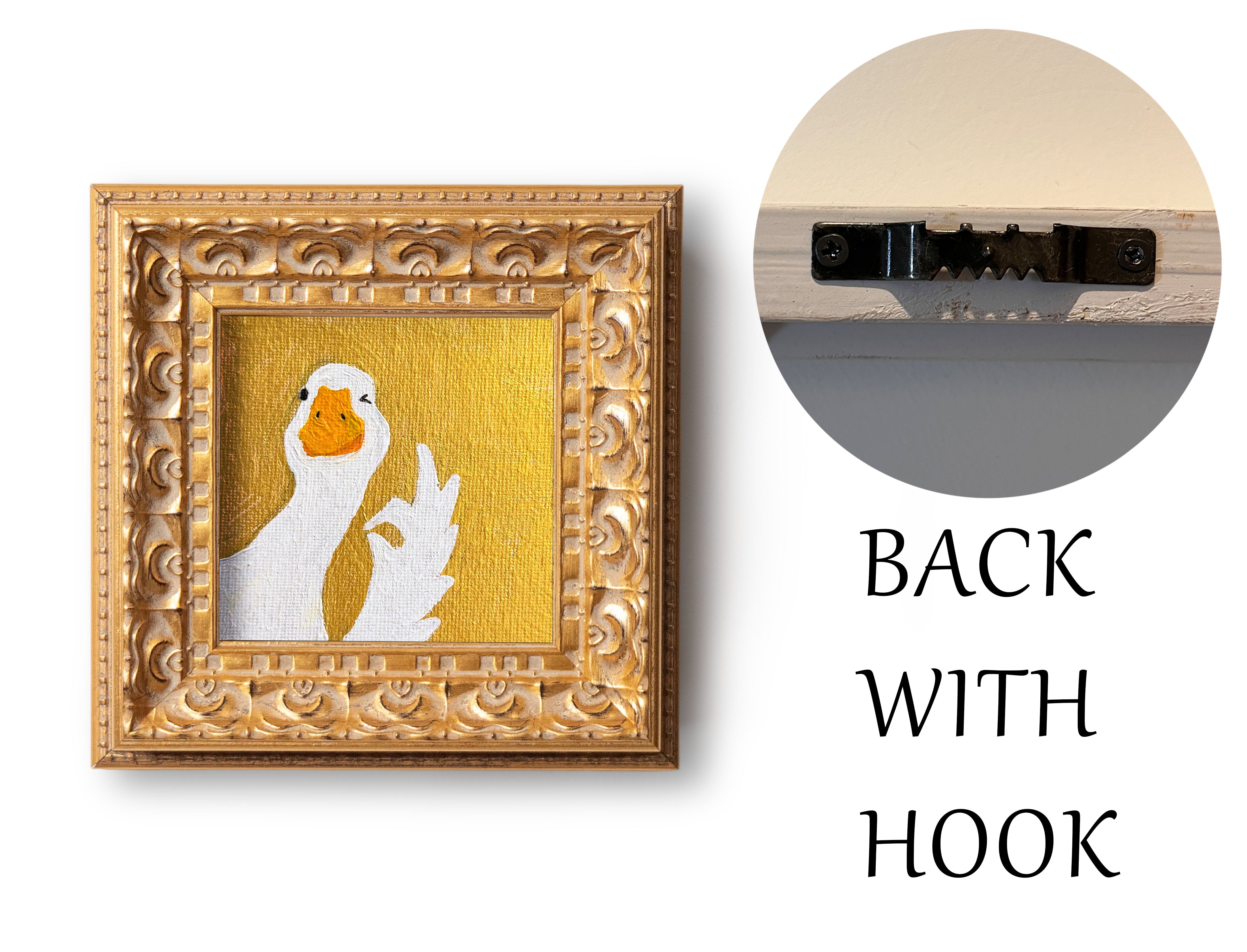Small Original Hand Panted, Okay Goose Oil Painting, Living Room Wall Art Decor, 5X5 Gold Framed Artwork, Christmas Gift for Friends