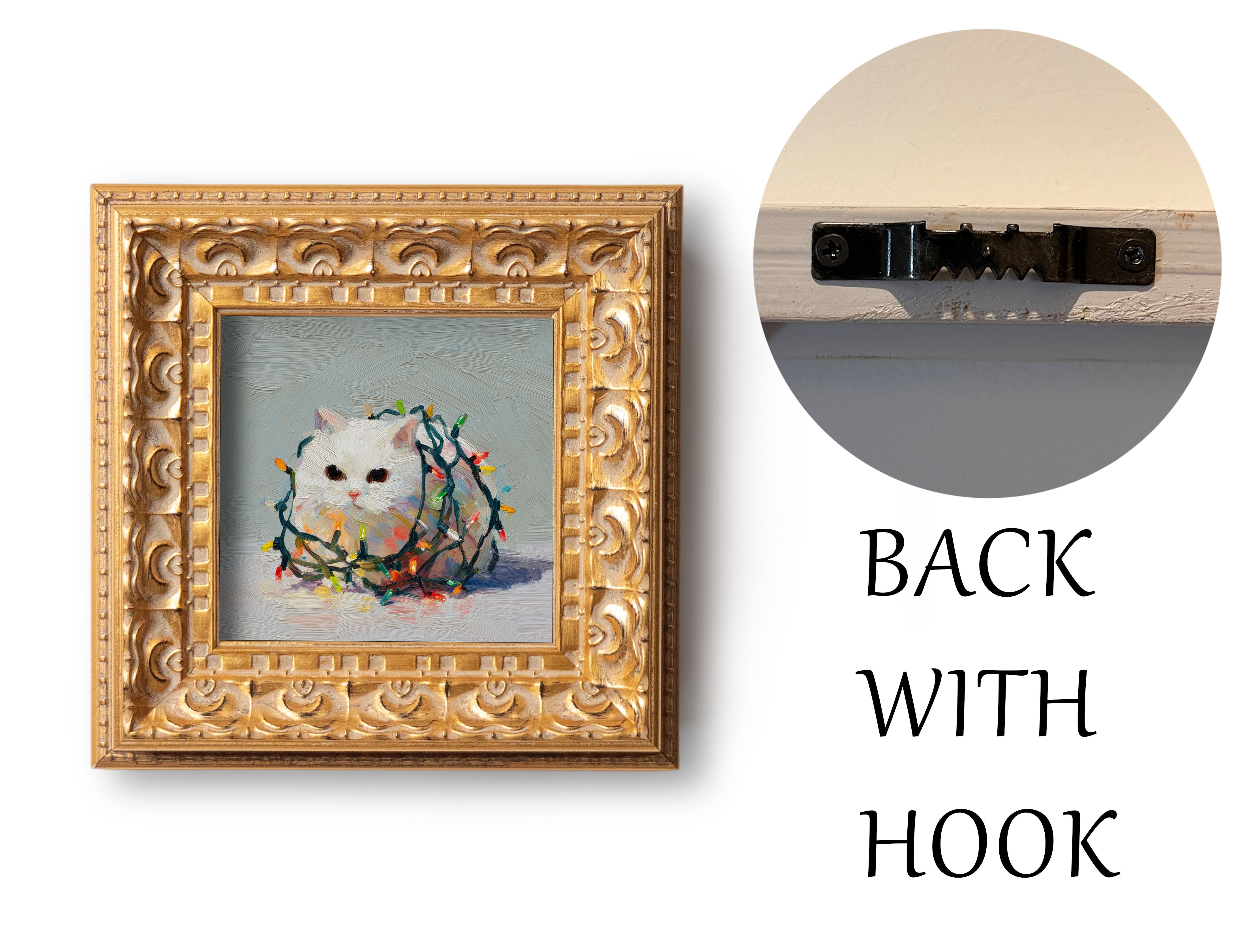 Small Christmas Lights Cat Oil Painting, Original Hand Painted, Custom Kitty Portrait, Holiday Wall Art, Winter Decor, Christmas Gift