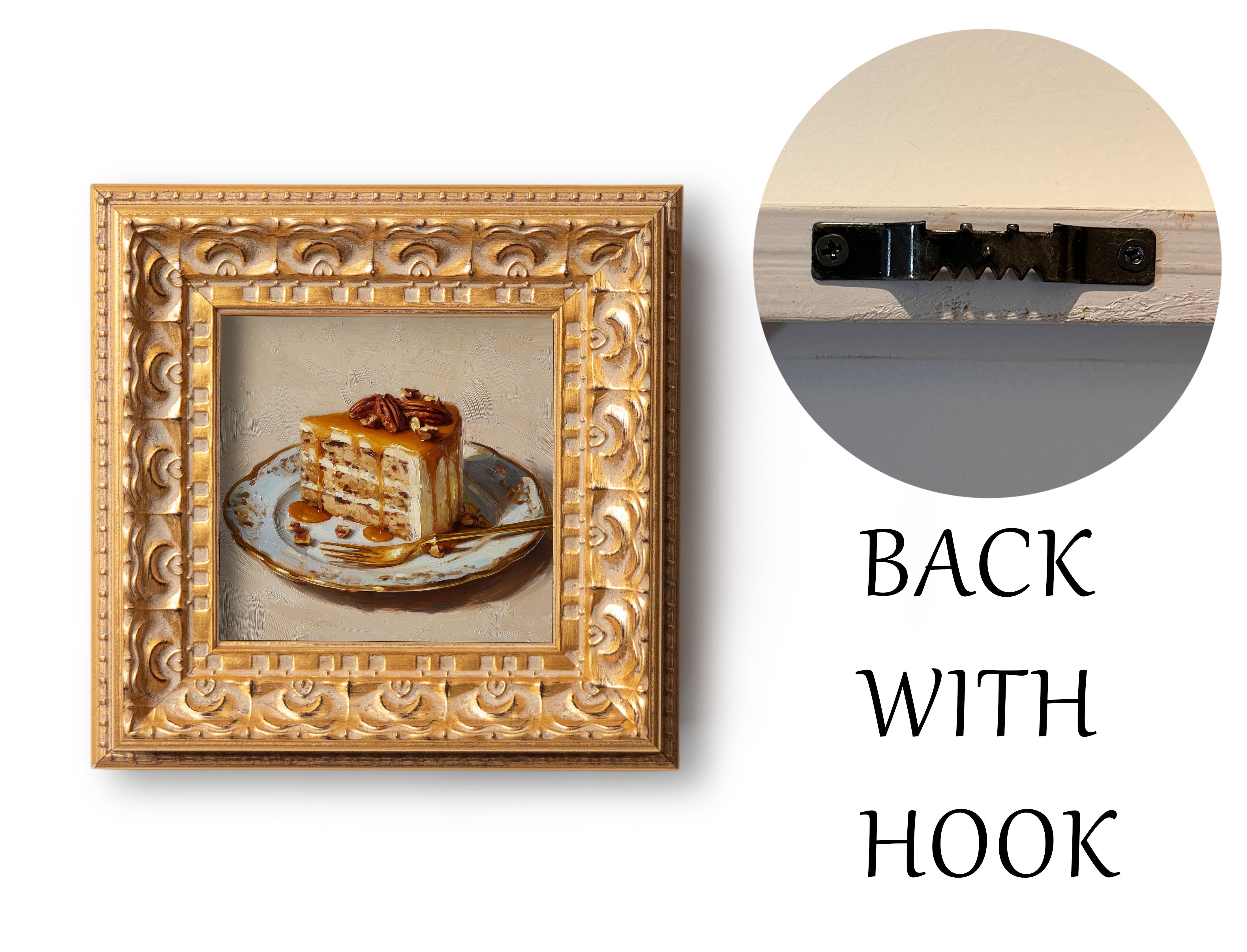 Still life Caramel Nut Cake Oil Painting,  Small Original Art, Hand Painted Artwork, Wall Art Decor, Gift for Friends, 5X5 Gold Framed