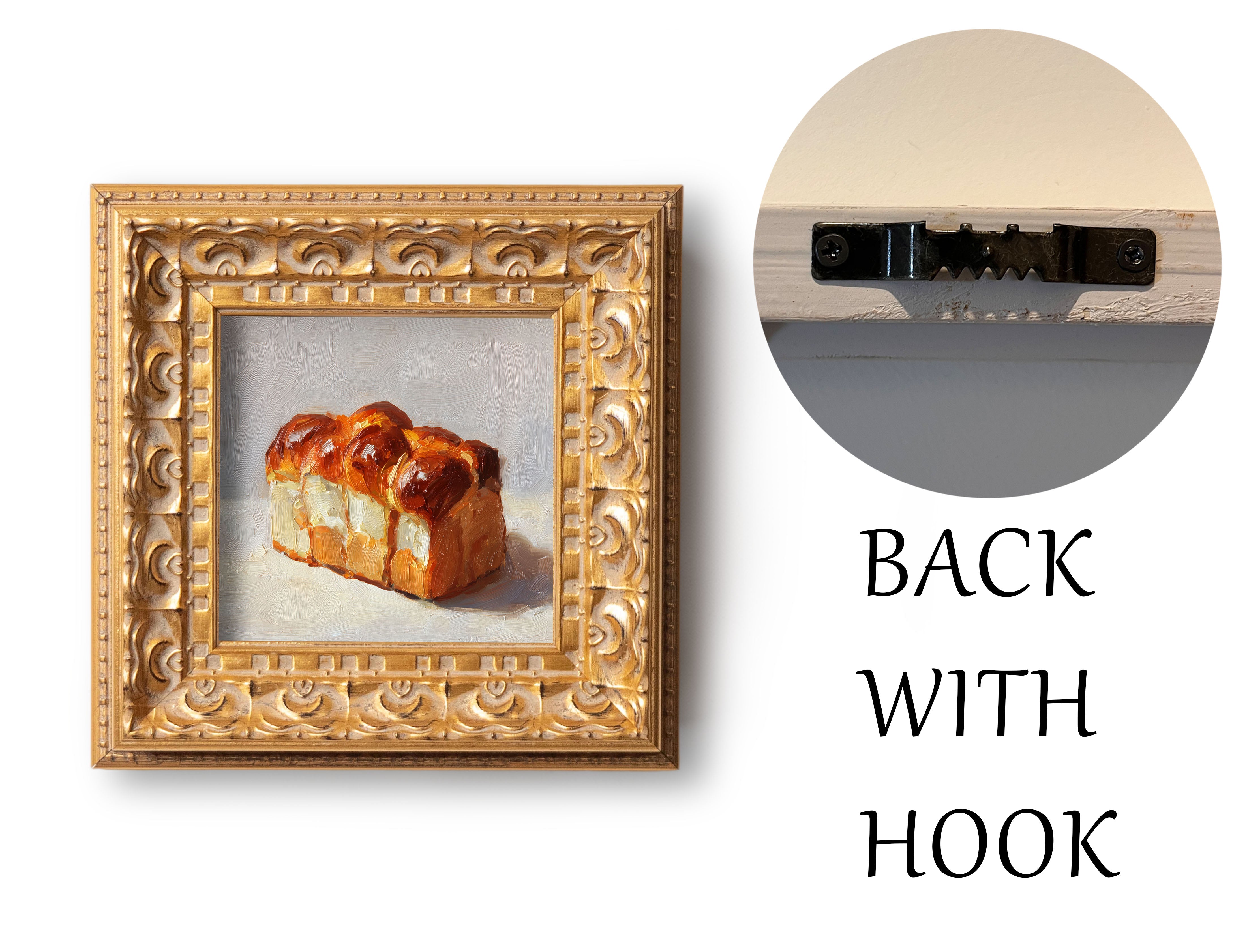 Original Brioche Bread Oil Painting, Rich Kitchen Wall Art, Hand Painted Ornate Gold Frame Home Decor, Warm Dining Room Decoration, Gift For Friends