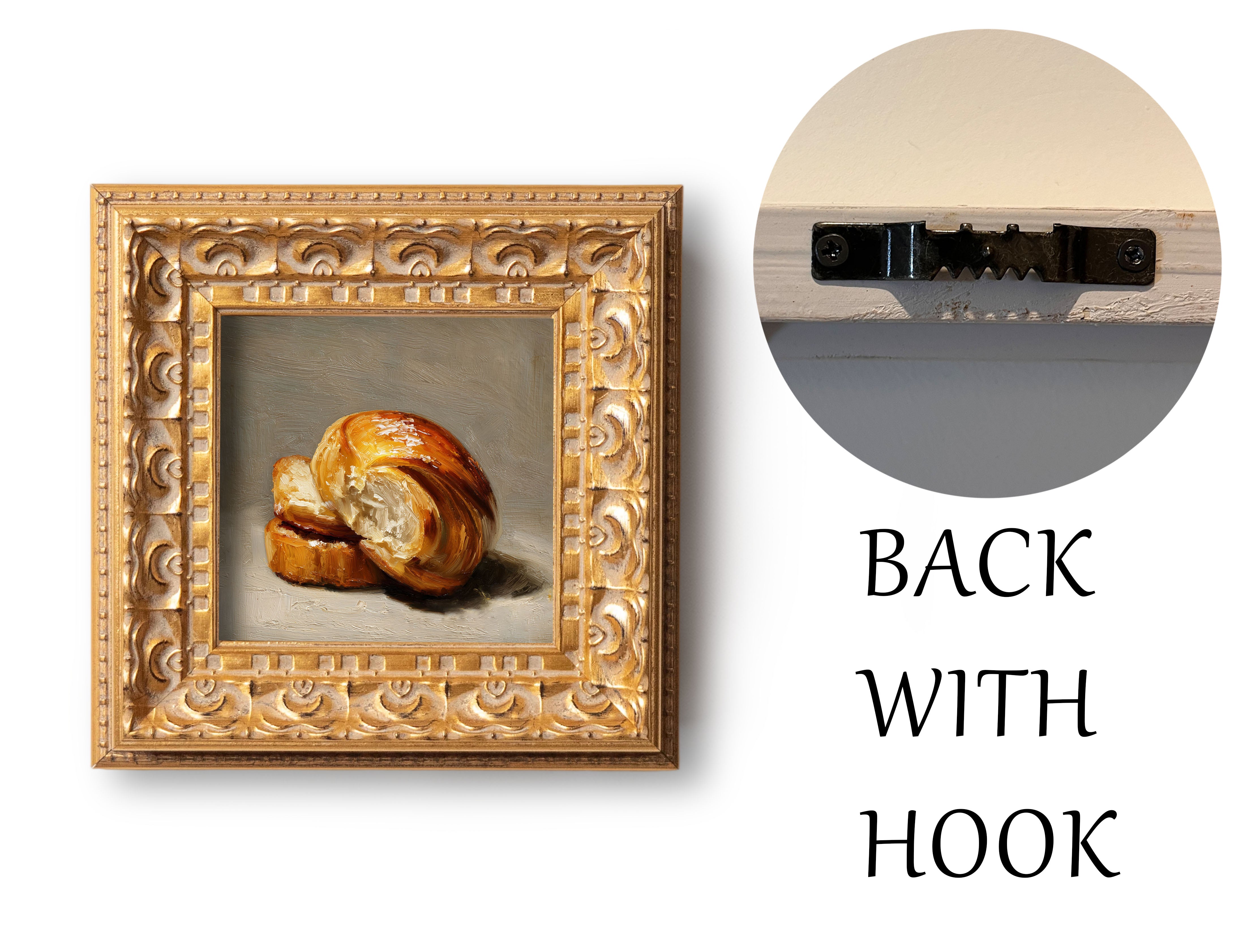 Original Croissant Oil Painting, Elegant Kitchen Wall Art, Hand Painted Ornate Gold Frame Home Decor, Stylish Dining Room Decoration, Gift For Friends