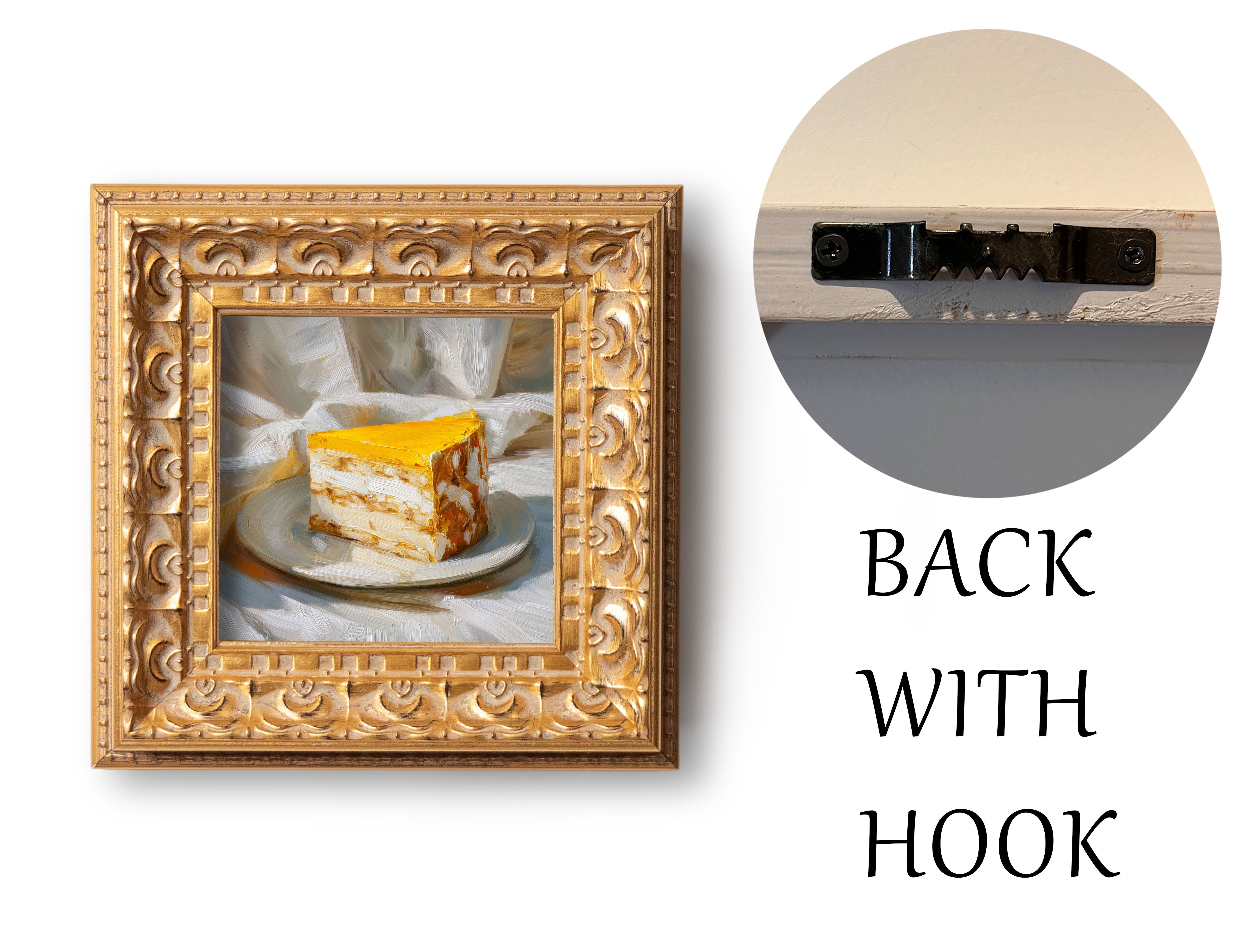 Original Mango Mousse Cake Oil Painting, Bright Kitchen Wall Art, Hand Painted Ornate Gold Frame Home Decor, Vibrant Dining Room Decoration, Gift For Friends