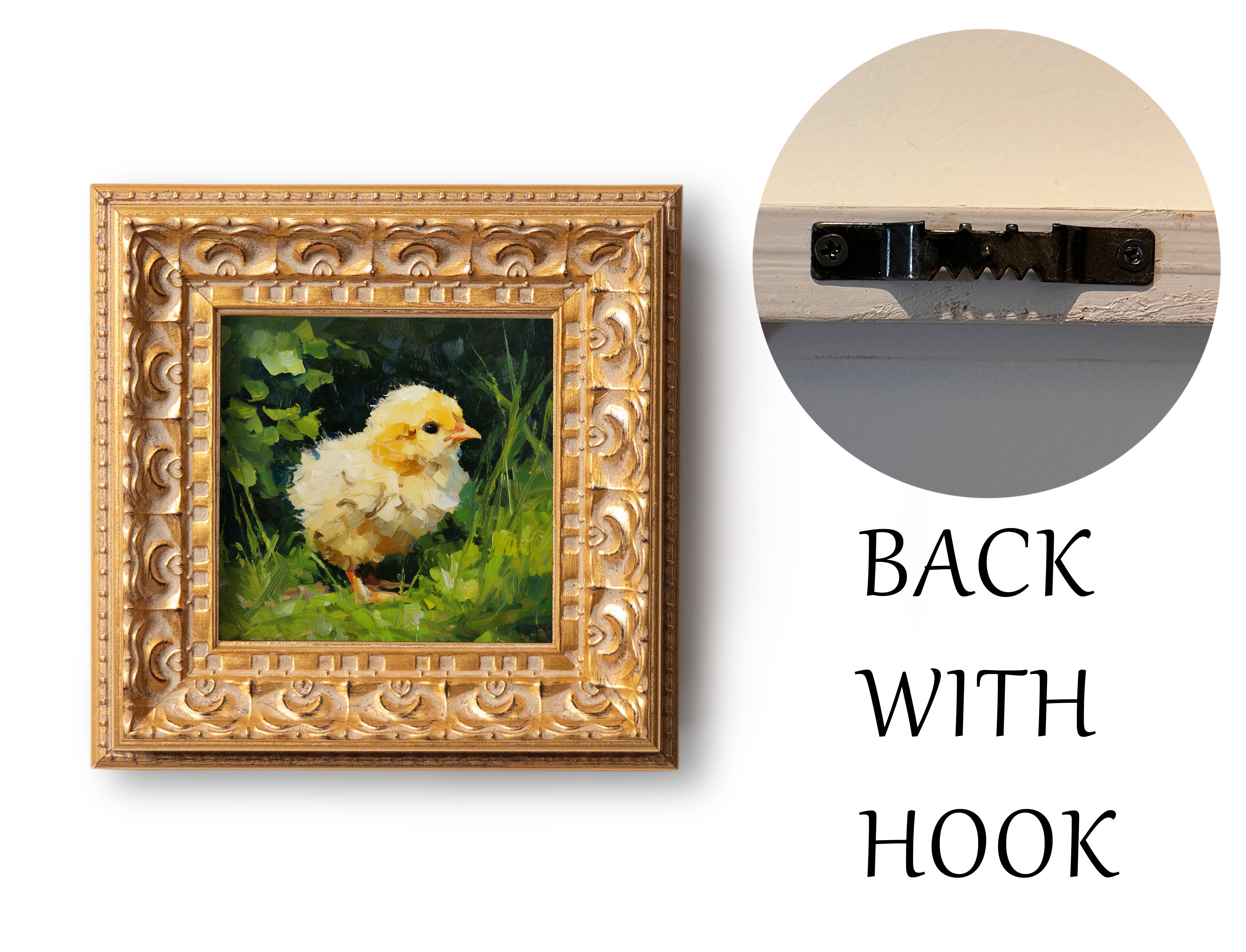 Hand Panted Chick Oil Painting, Original Art, Living Room Wall Art Decor, 5X5 Gold Framed Artwork, Still life Wildlife, Gift for friends