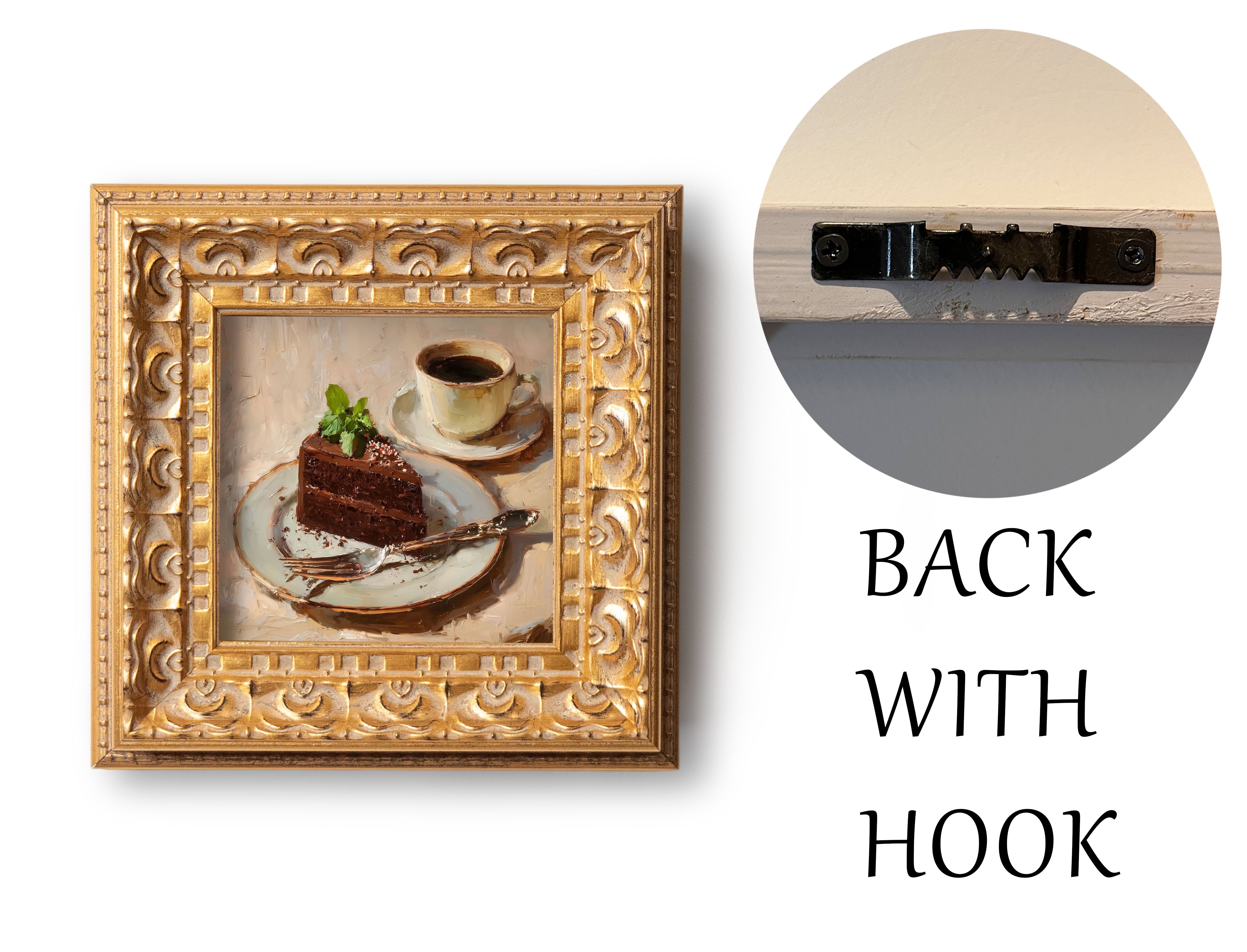 Original Chocolate Cake With Coffee Oil Painting, Rich Kitchen Wall Art, Hand Painted Ornate Gold Frame Home Decor, Stylish Dining Room Decoration, Gift For Friends