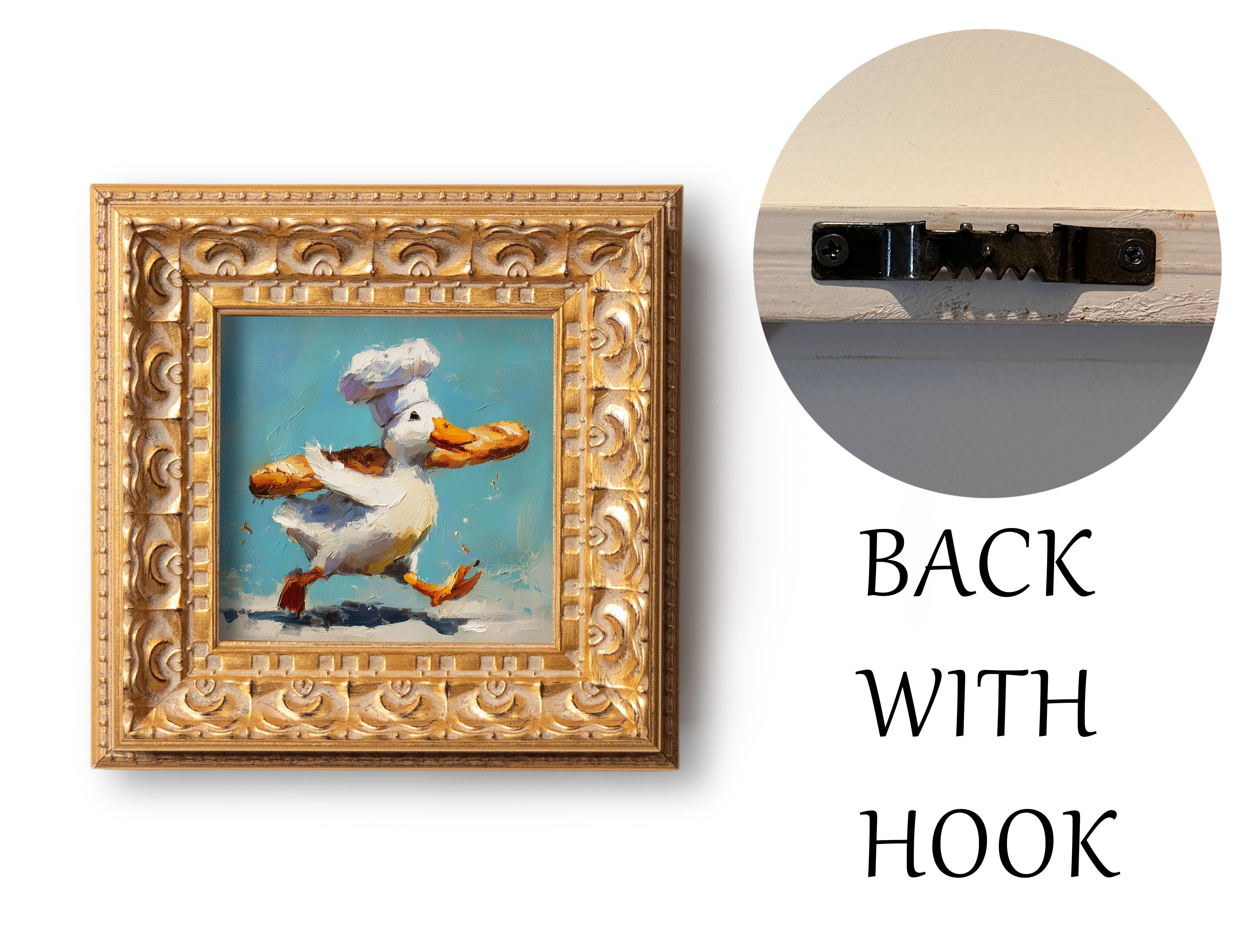 Small Original Hand Painted, Chef Duck Oil Painting, Living Room Wall Art Decor, 5X5 Gold Framed Artwork, Christmas Gift for Friends