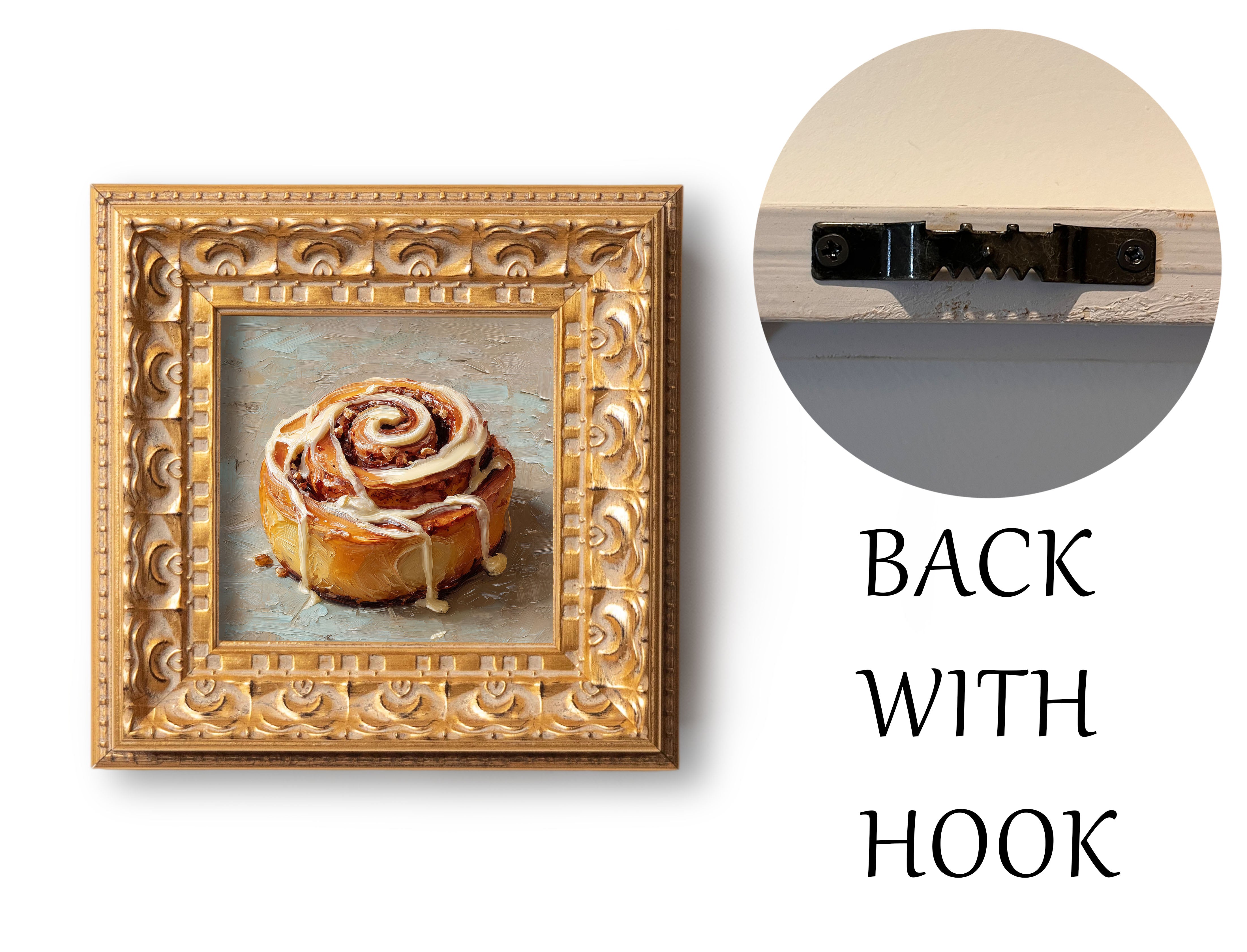 Original Cinnamon Roll Oil Painting, Warm Kitchen Wall Art, Hand Painted Ornate Gold Frame Home Decor, Charming Dining Room Decoration, Gift For Friends