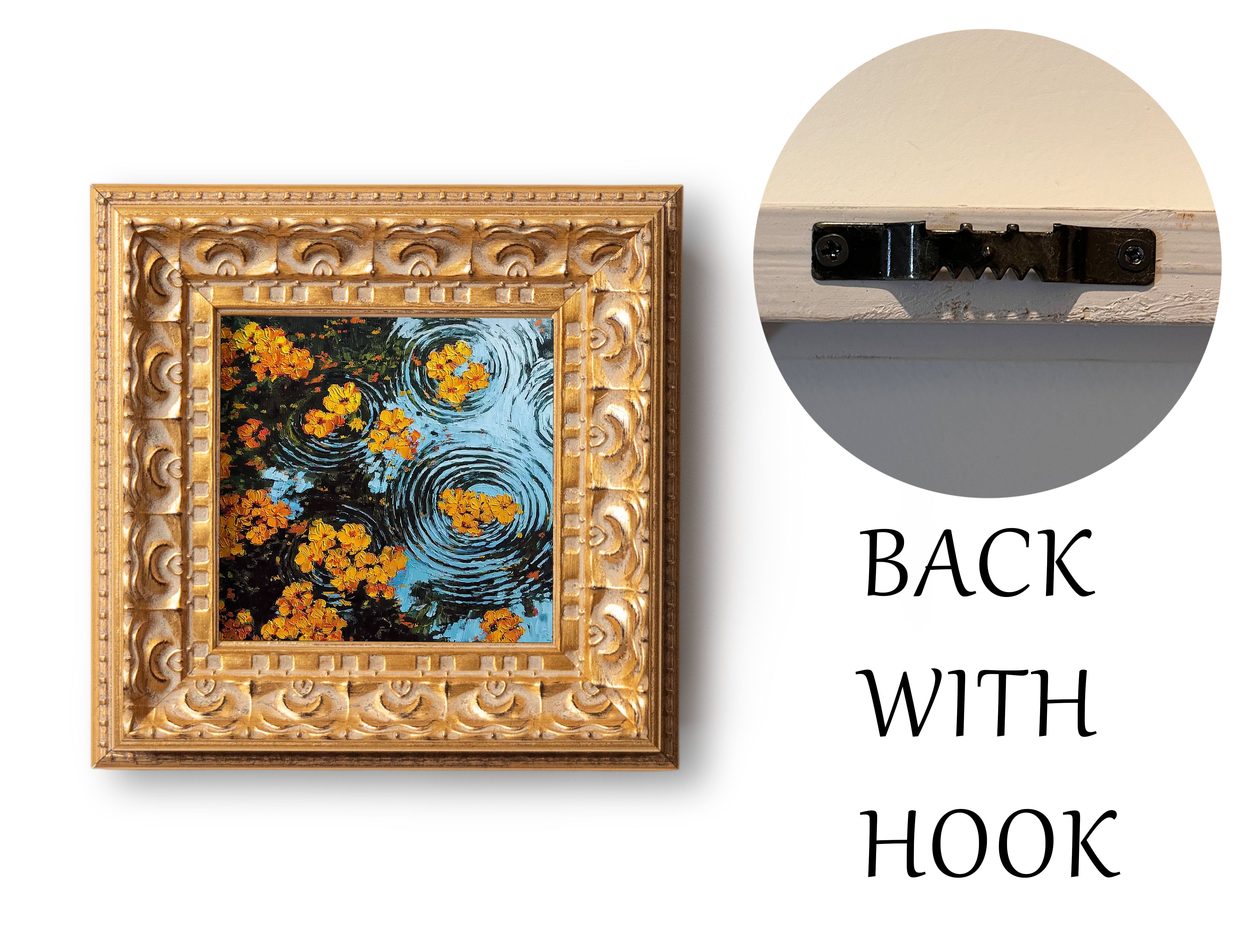 Small Oil Painting, Original Hand Painted, Nature Wall Art, 5X5 Vintage Winter Decor, Christmas Gift for Friends, Water Flowers with Ripple