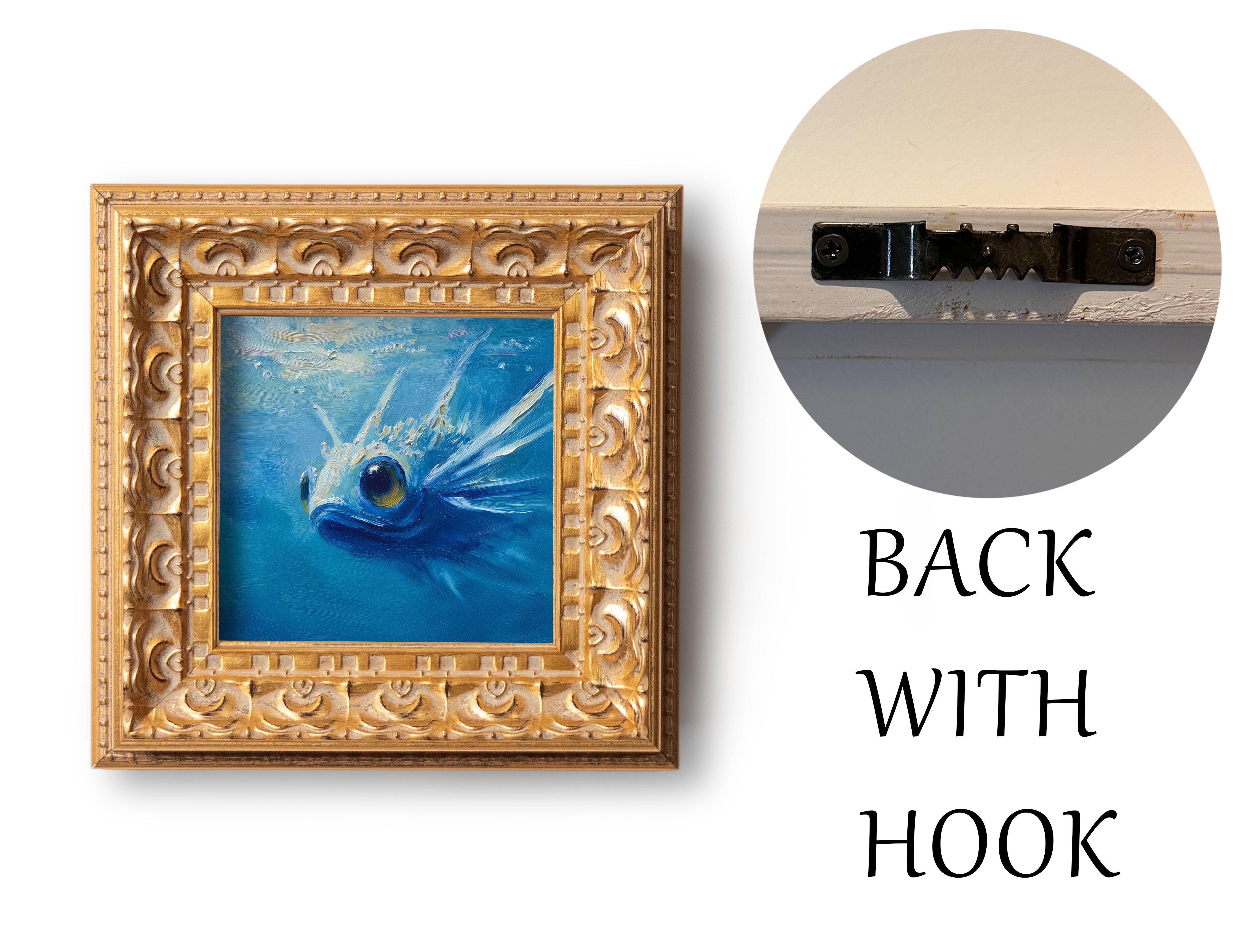 Original Blue Fish Oil Painting, Vibrant Underwater Wall Art, Hand Painted Ornate Gold Frame Home Decor, Stylish Living Room Decoration, Gift For Friends