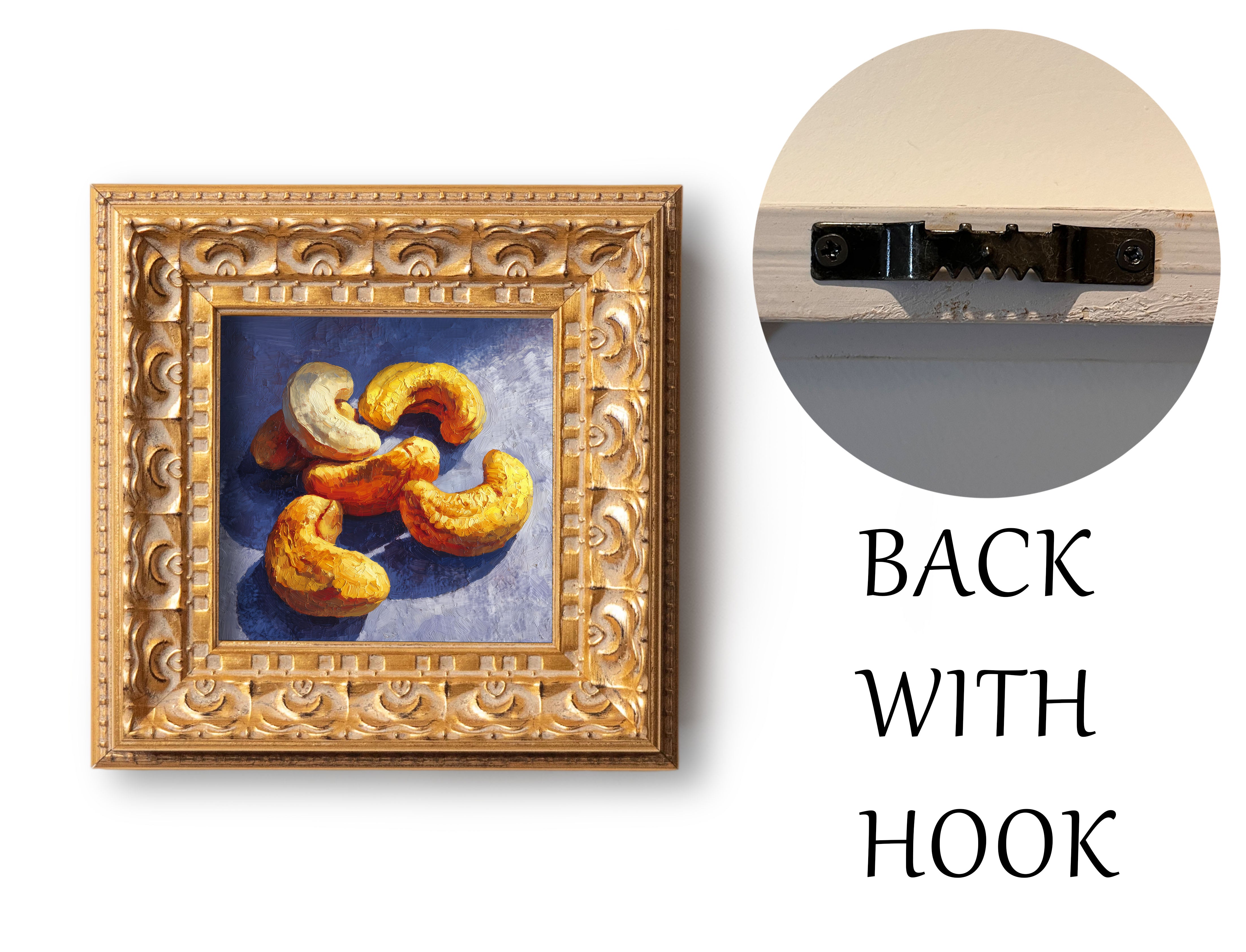 Still life Cashews Oil Painting, Small Original Hand Painted Art, Dining Room Wall Art Decor, Gift for Friends, 5X5 Gold Framed Artwork