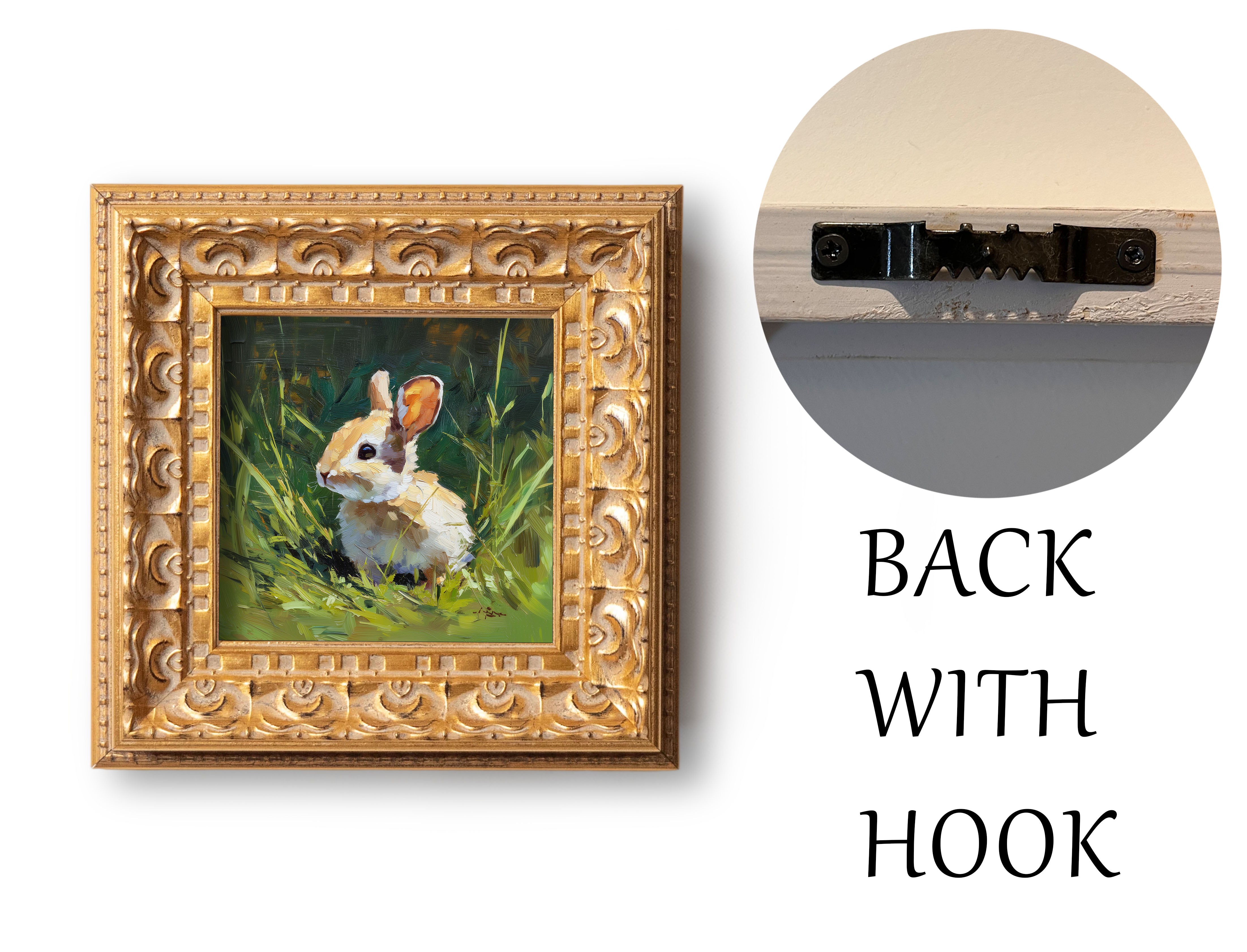 Hand Panted Rabbit Oil Painting, Original Wildlife Art, Home Wall Art Decor, 5X5 Gold Framed Artwork, Still life Bunny , Gift for friends