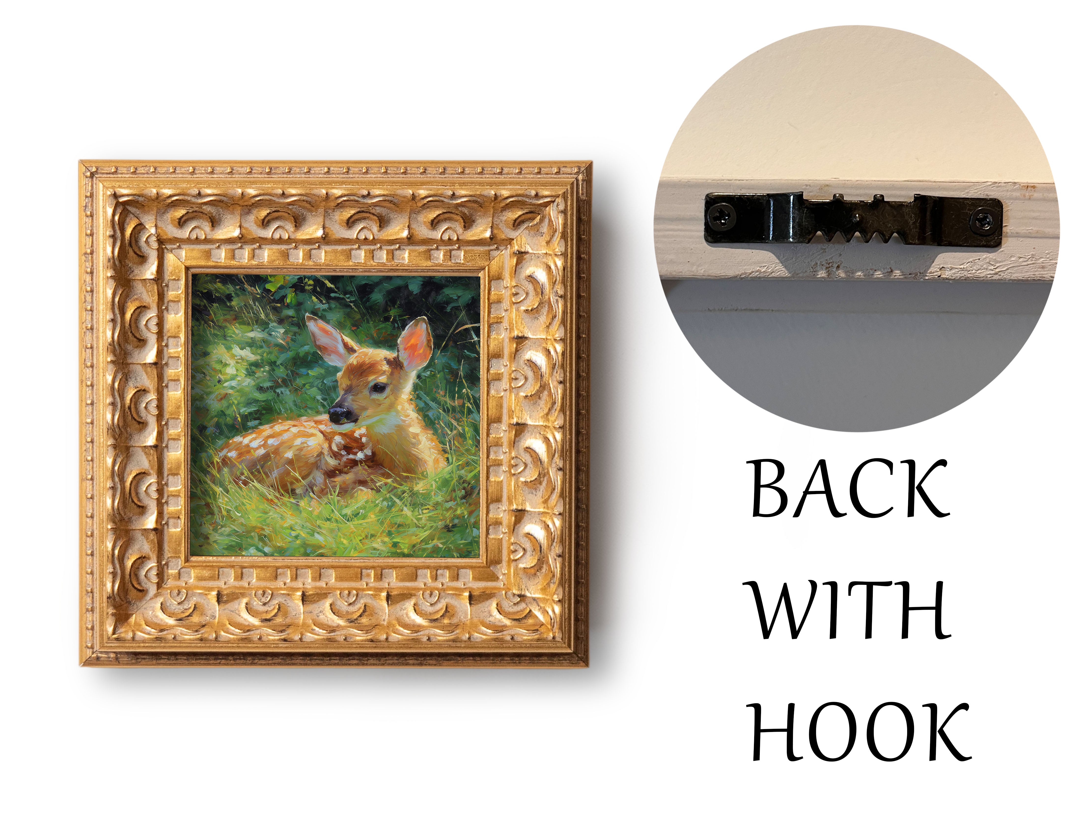 Hand Panted Fawn Oil Painting, Original Art, Living Room Wall Art Decor, 5X5 Gold Framed Artwork, Still life Wildlife, Gift for friends