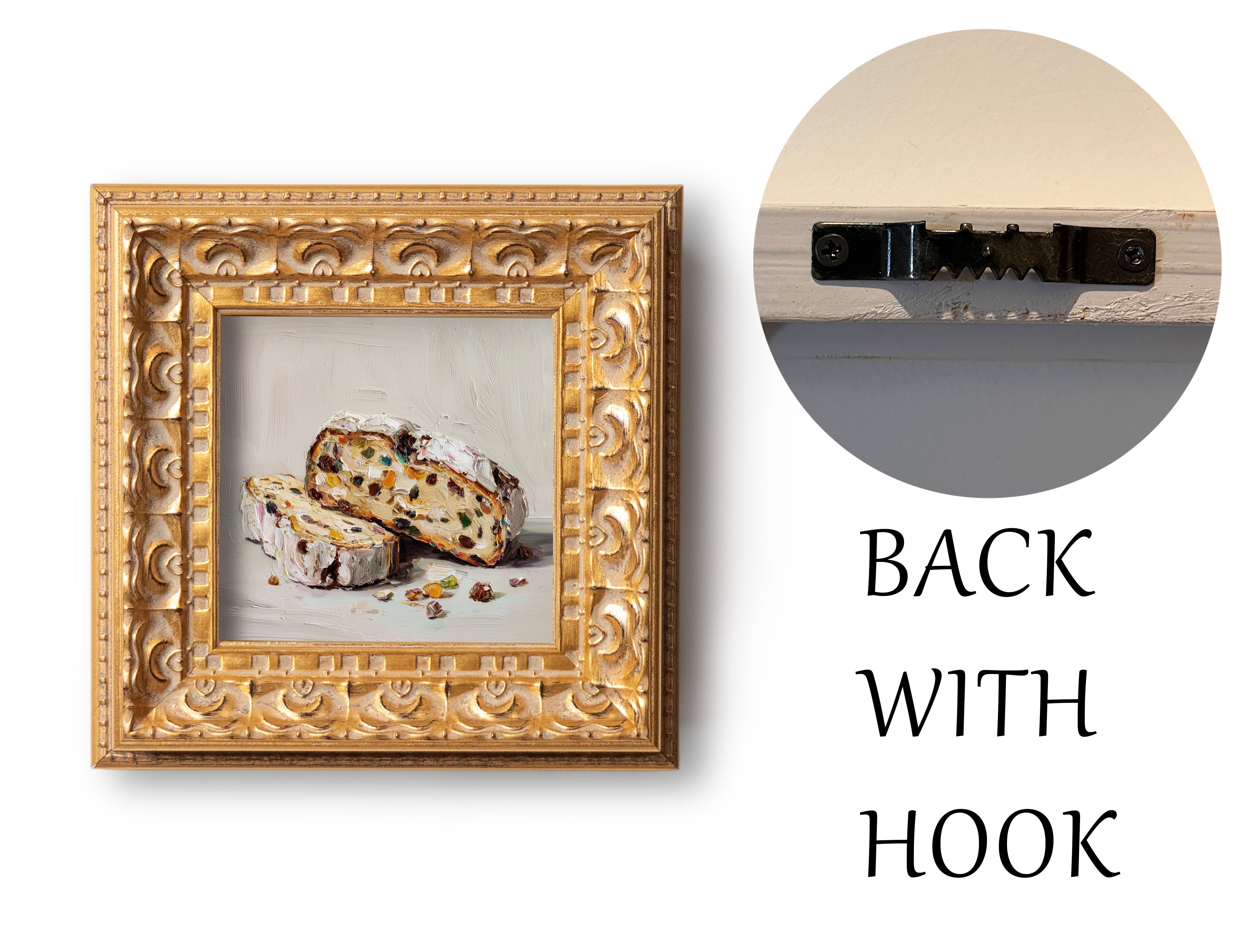 Original Fruit Bread Oil Painting, Rustic Kitchen Wall Art, Hand Painted Ornate Gold Frame Home Decor, Warm Dining Room Decoration, Gift For Friends