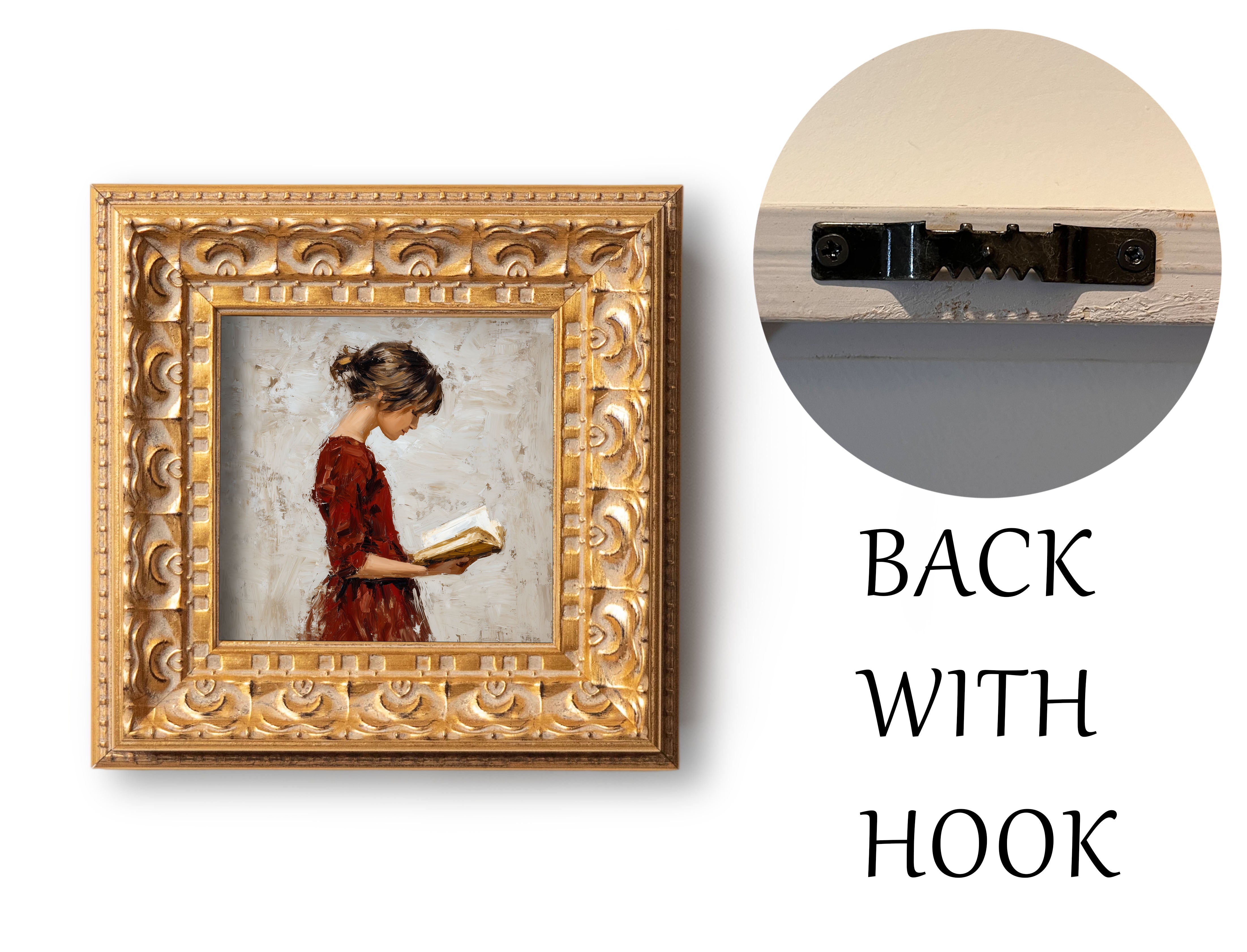 Small Original Oil Painting, Hand Painted Artwork, Reading Room Wall Art Decor, Still life, 5X5 Gold Framed Art, Gift for Friends, Book Girl